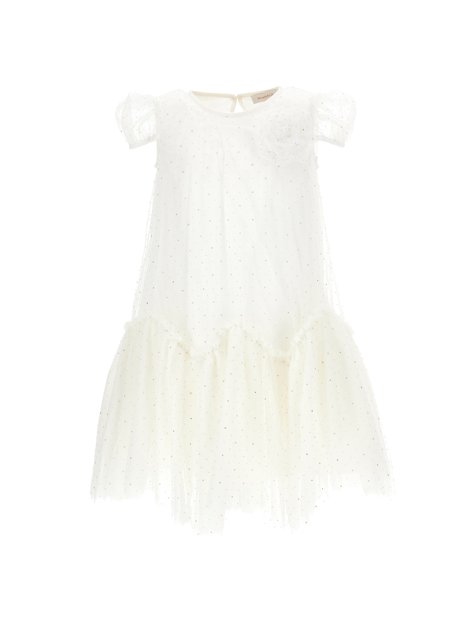 Monnalisa Tulle Dress With Spire Flounces In Cream + Gold | ModeSens