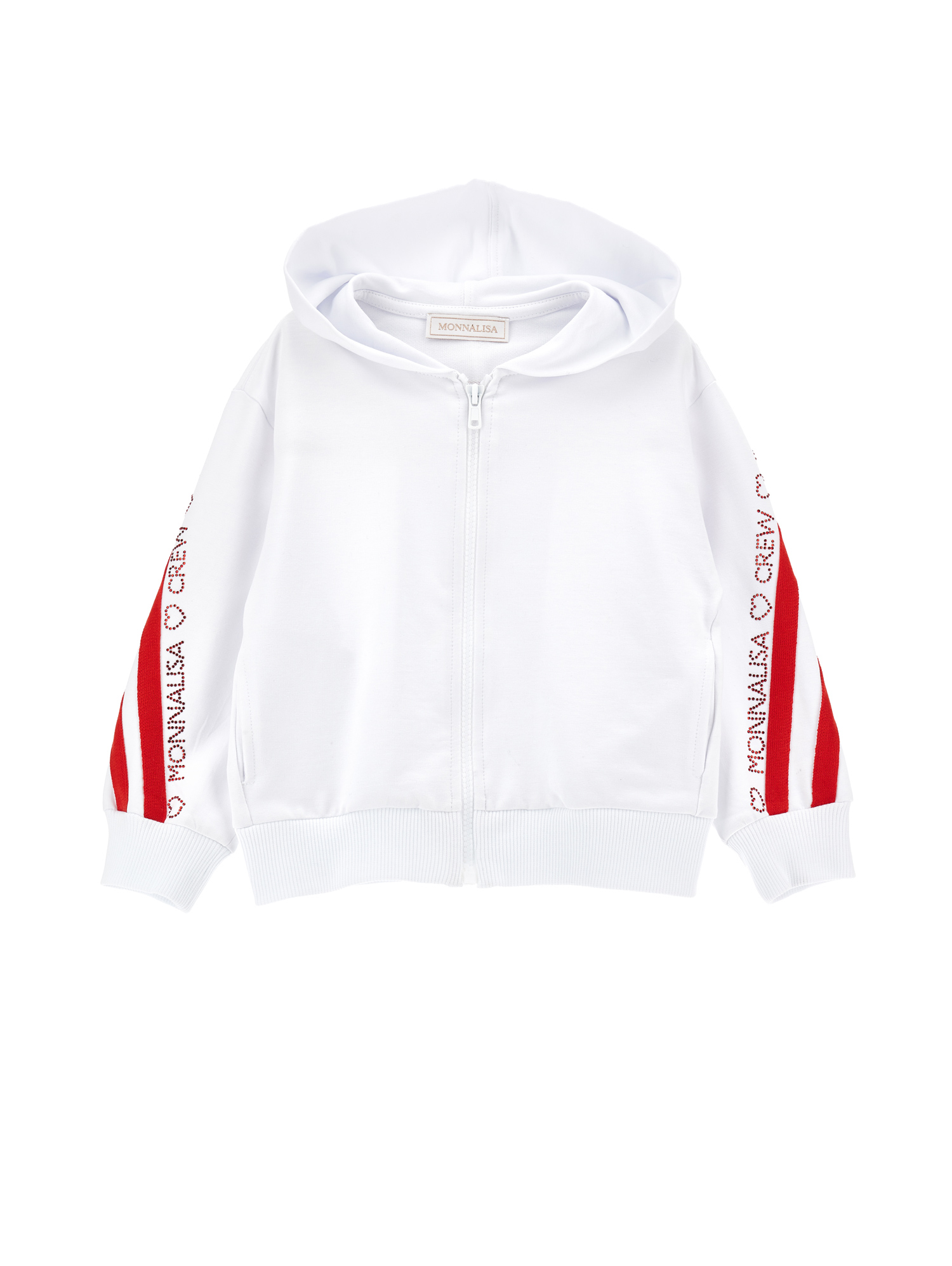 Monnalisa Kids'   Open Sweatshirt With Blouse Sleeves In White + Red