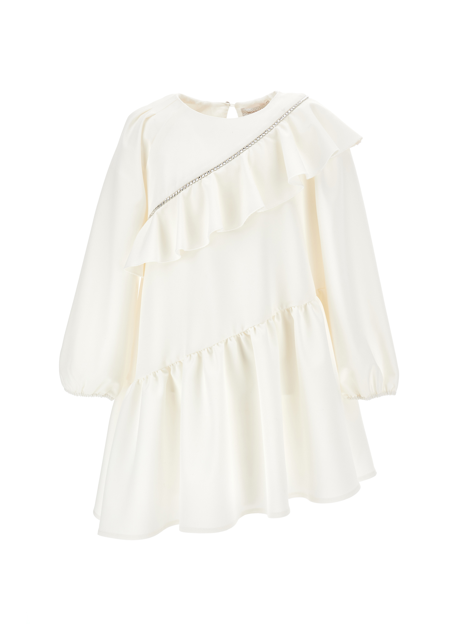 Monnalisa Asymmetric Dress With Rhinestones In Cream