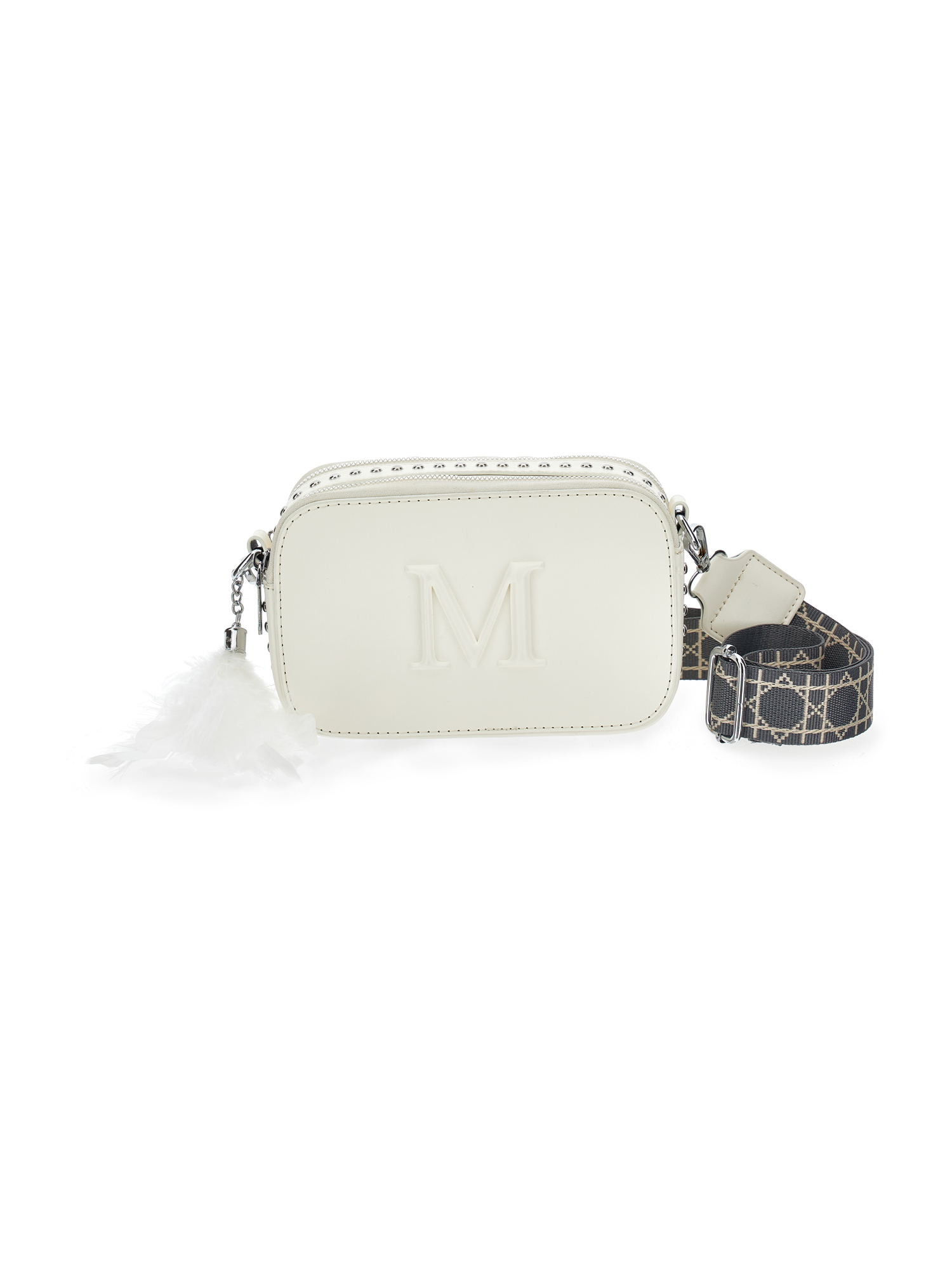 Monnalisa Iconic Logo And Feathers Bag In Cream