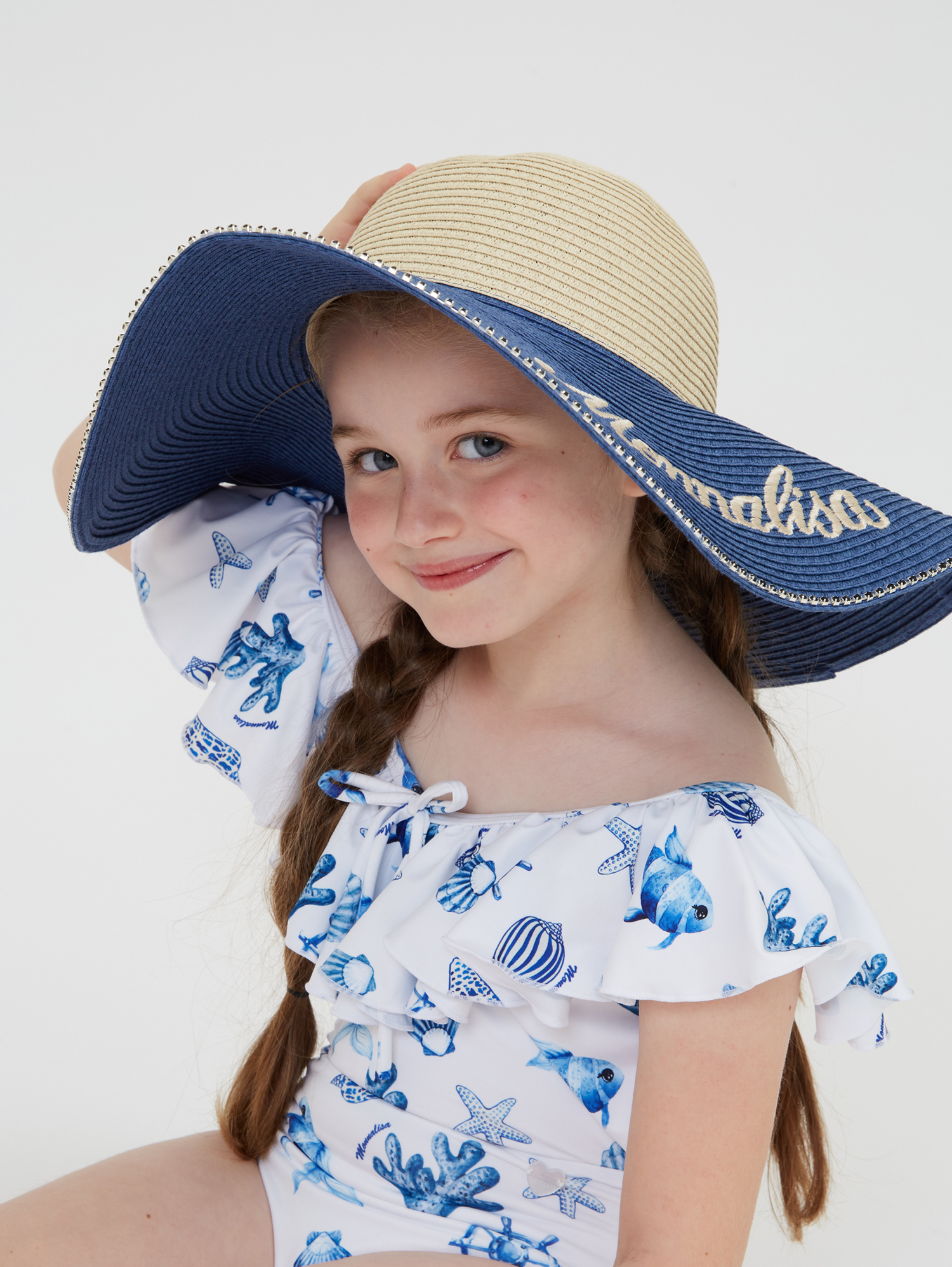 Monnalisa Hat With Chain In Navy Blue