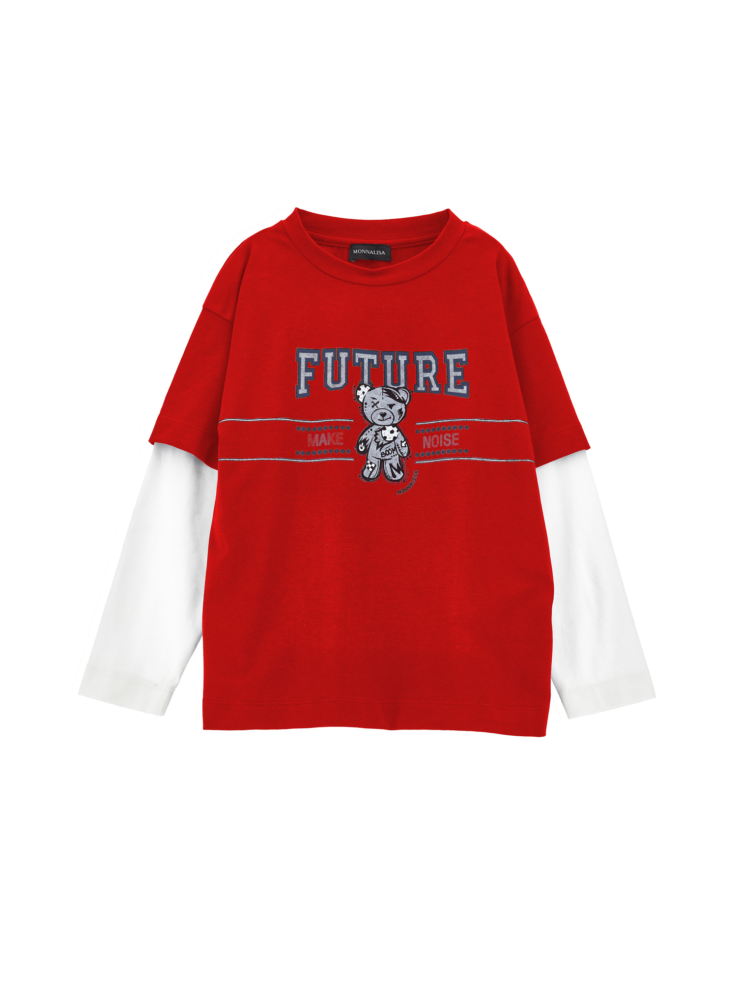 Monnalisa Double Sleeve T-shirt In Red + Cream