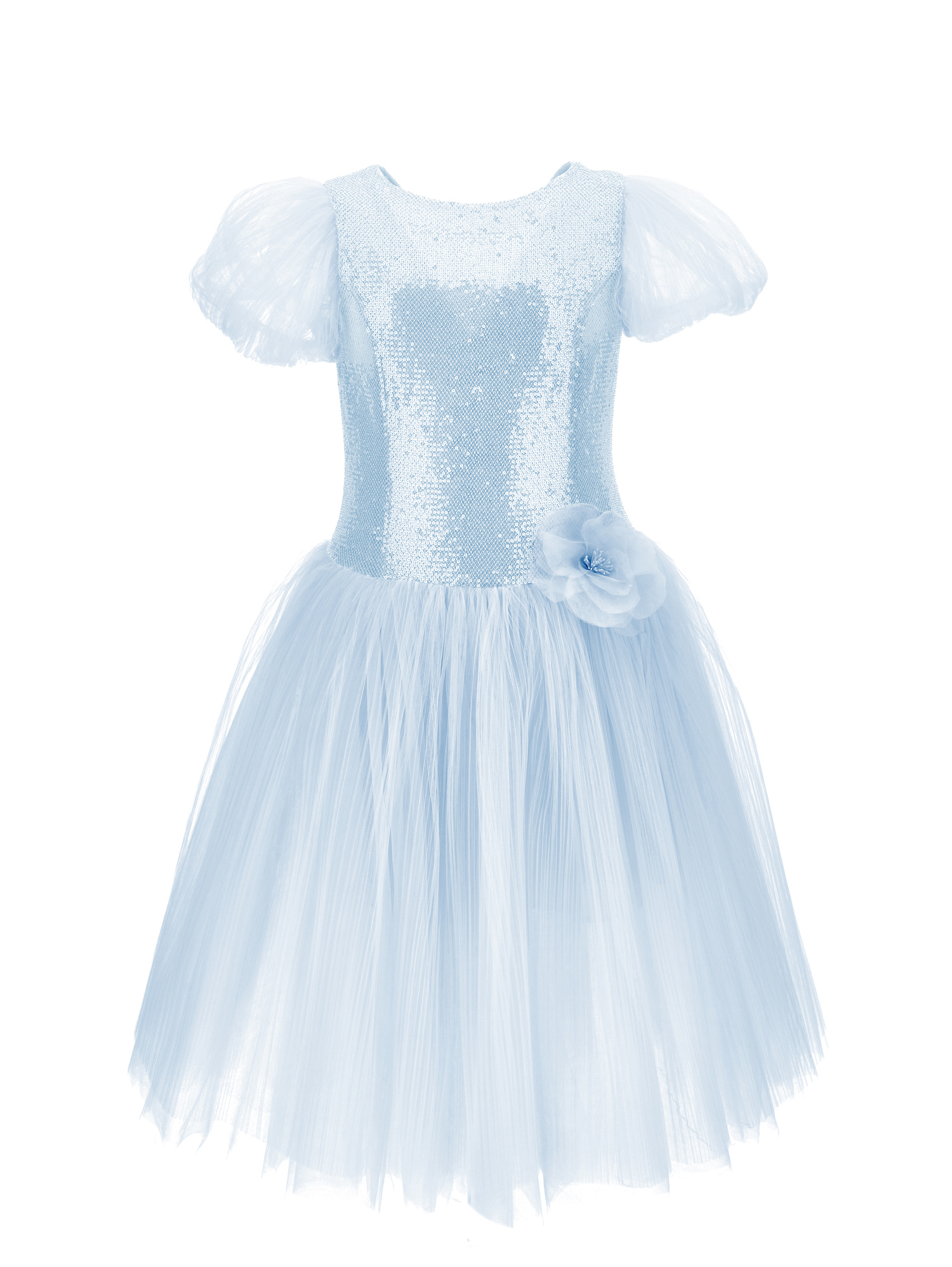 Monnalisa Sequinned Tulle Dress In Sky Blue