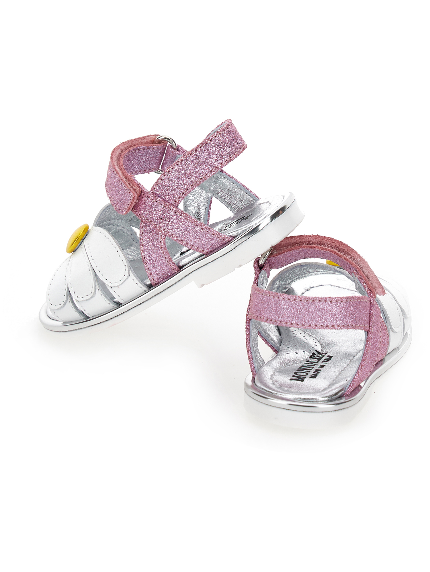 Shop Monnalisa Glitter Nappa Sandals In Wisteria + White