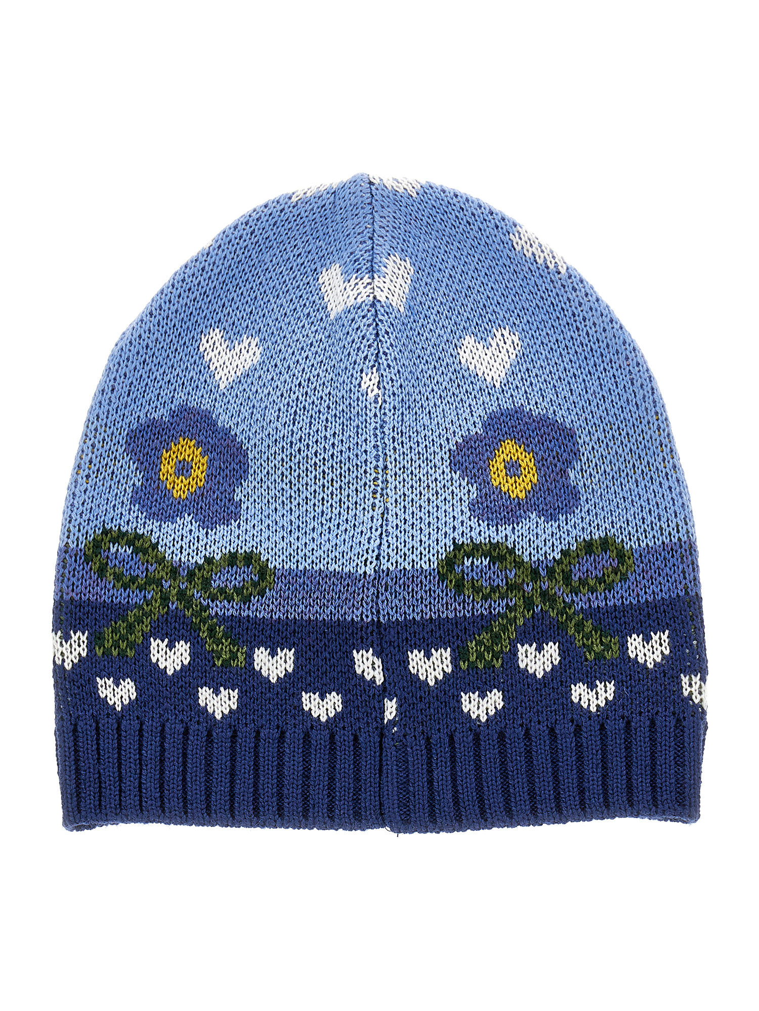 Shop Monnalisa Flowers And Hearts Knitted Hat In Sky Blue