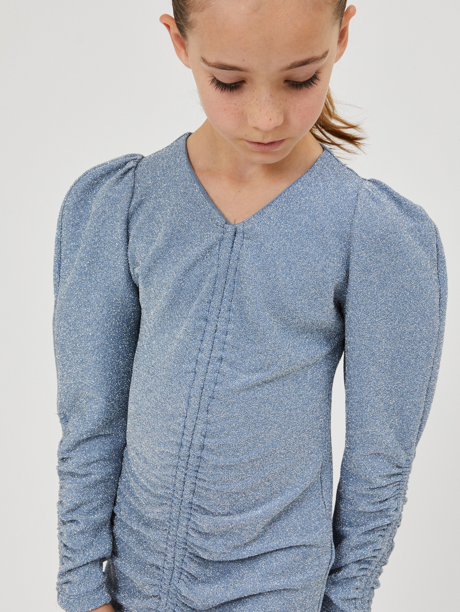 Monnalisa Lurex Knit Dress In Bluestone + Silver