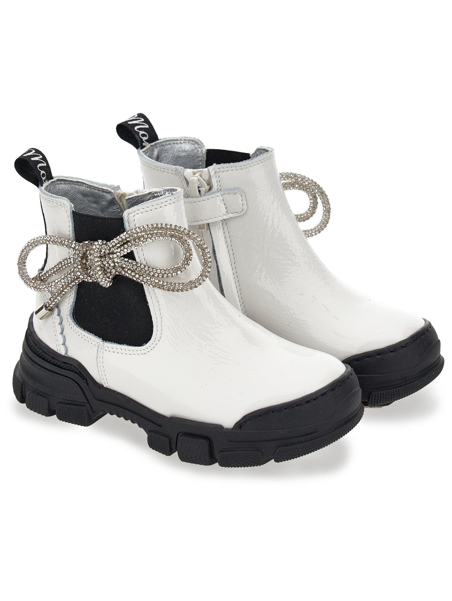 Monnalisa Patent Chrome Leather Chelsea Boots In Cream