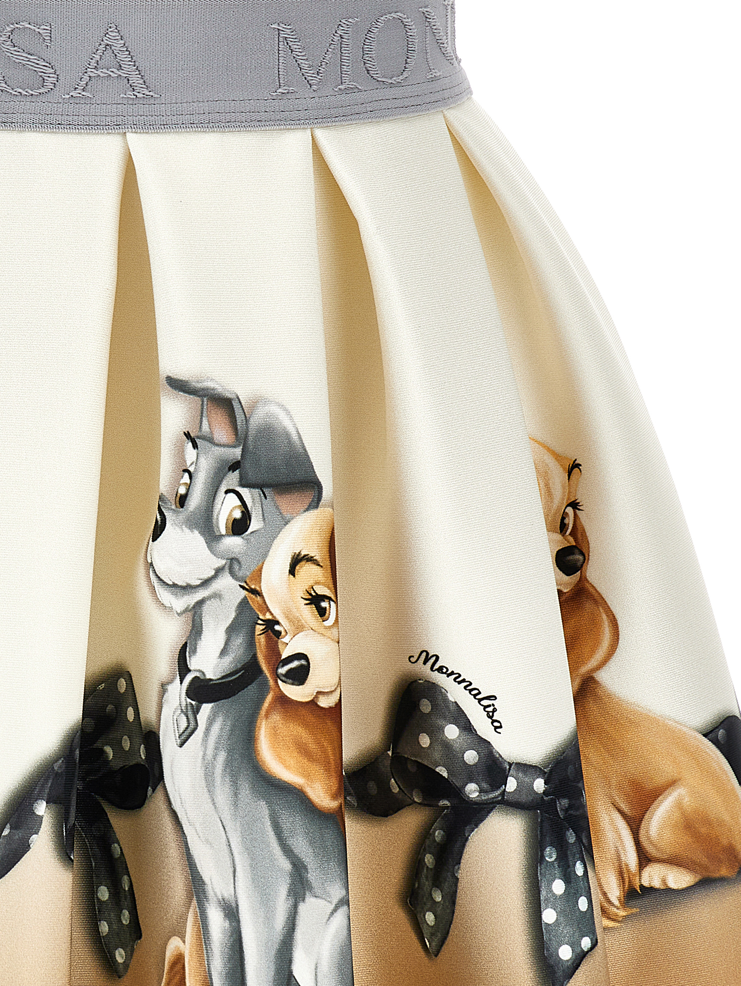 Monnalisa Lady And The Tramp Neoprene Skirt In Cream + Grey
