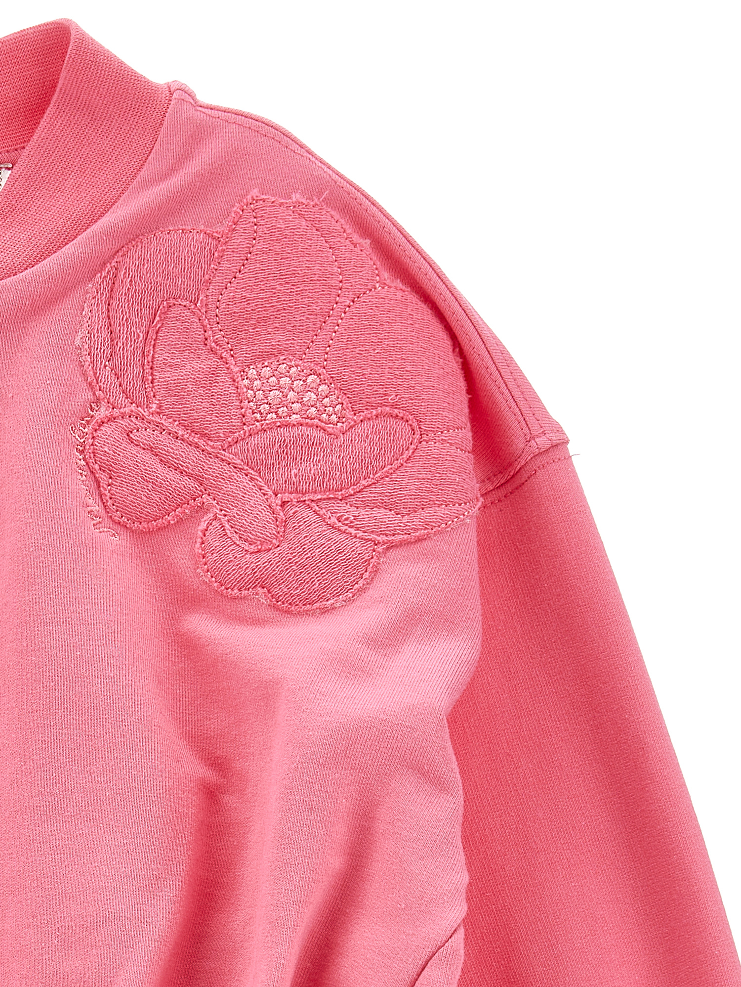 Monnalisa Zip-up Sweatshirt With Anemone Embroidery In Azalea