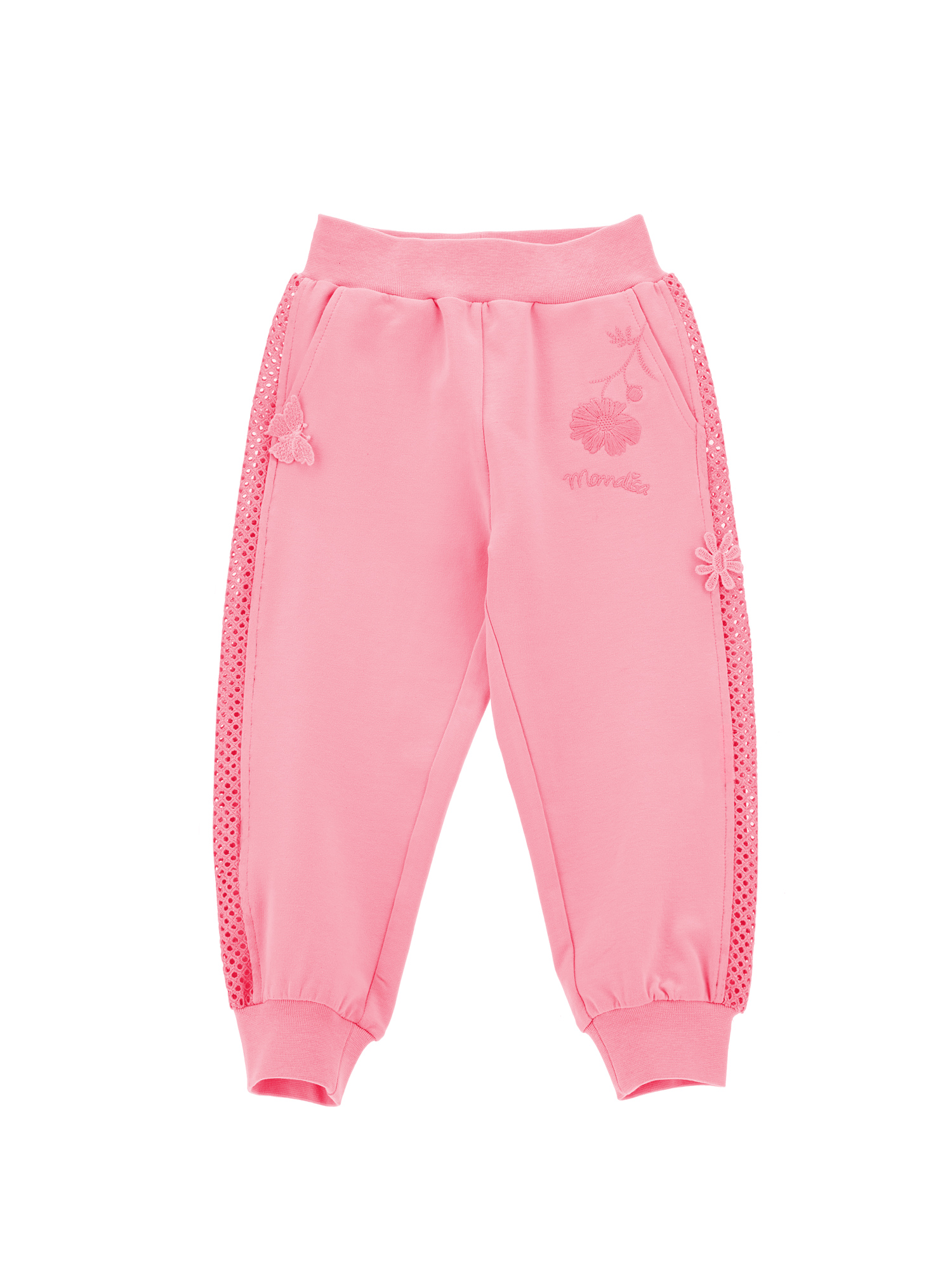 Monnalisa Joggers Embroidered With Rhinestones In Bright Peach Pink