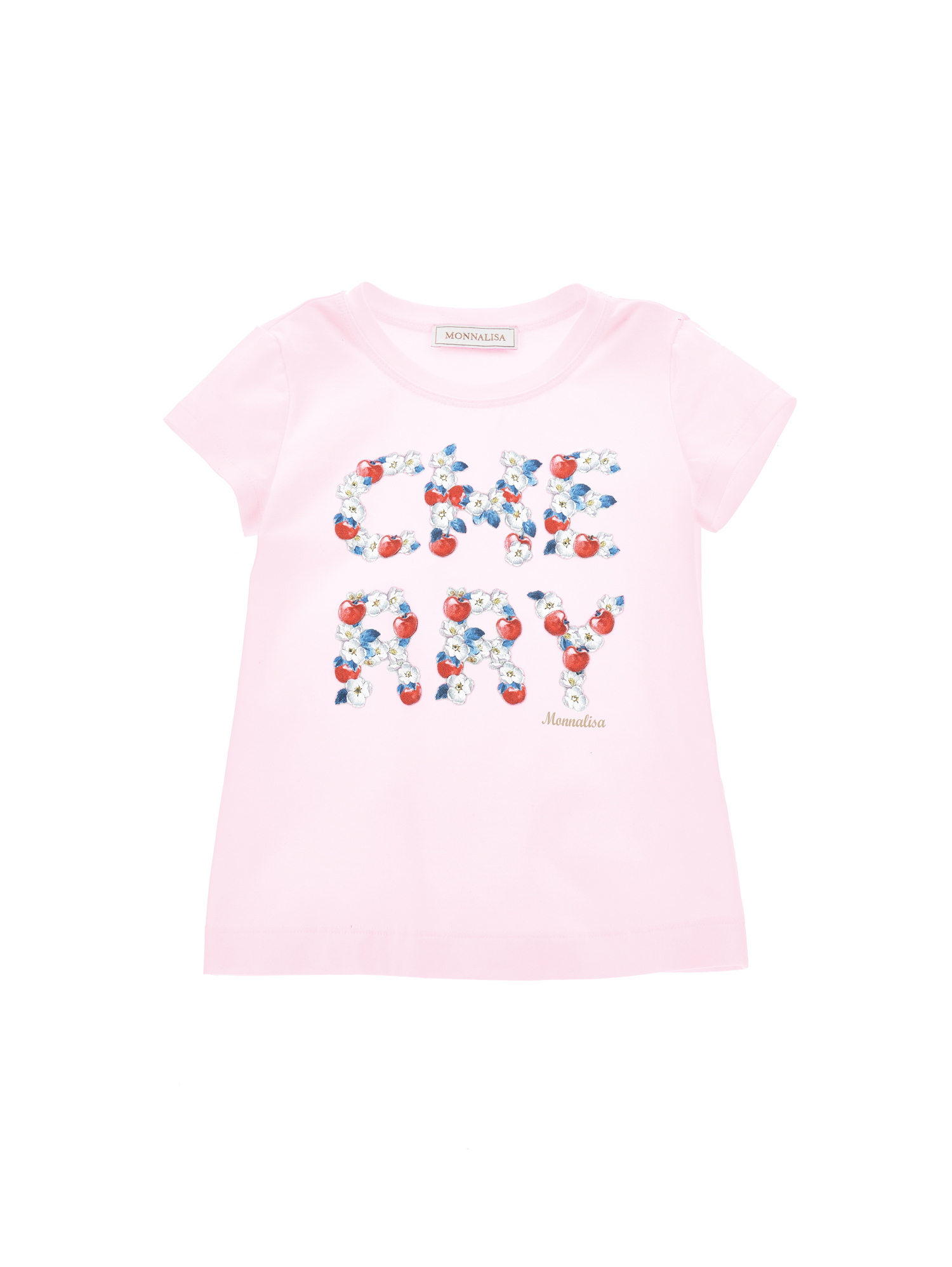 Monnalisa Babies'   Cherry Print Cotton T-shirt In Rosa Fairy Tale