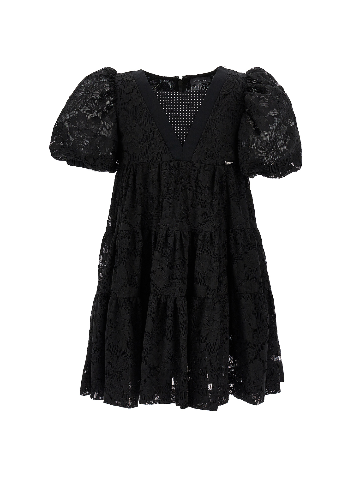 Monnalisa Rebrodé Lace Dress In Black