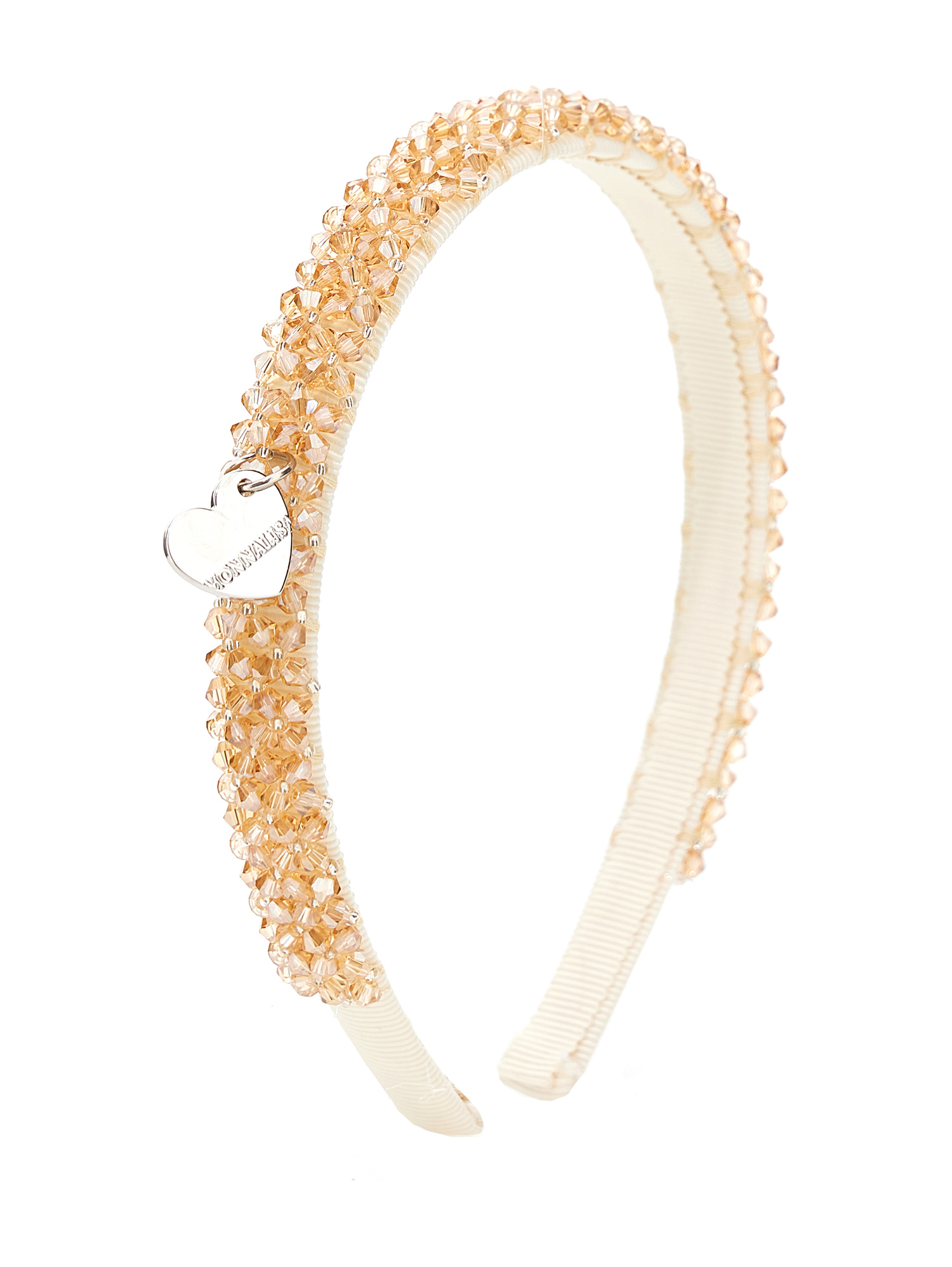 Shop Monnalisa Hairband With Beads In Beige