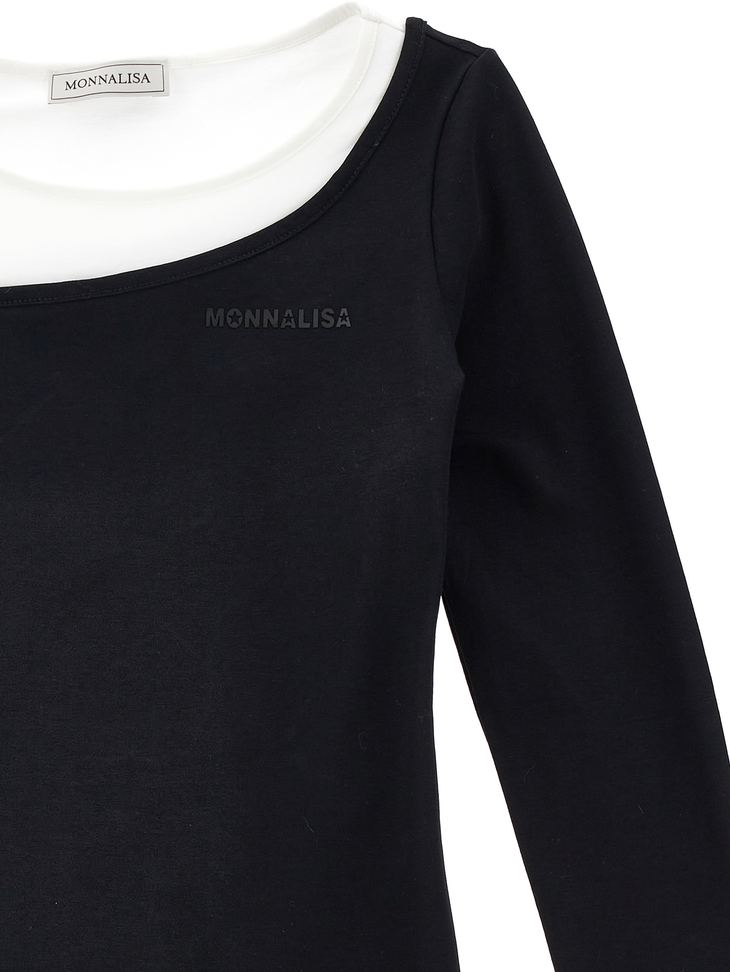 Monnalisa Cut-out Organic Cotton T-shirt In Black + Cream
