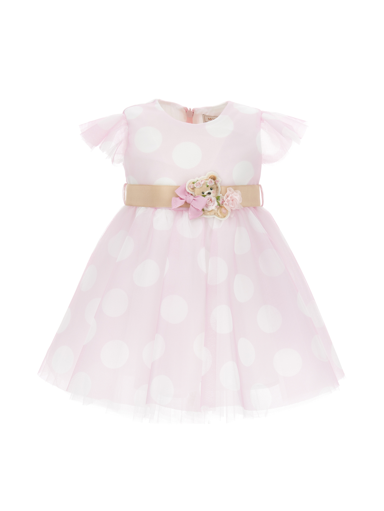 Monnalisa Babies'   Maxi Polka Dot Tulle Dress In Pink + White