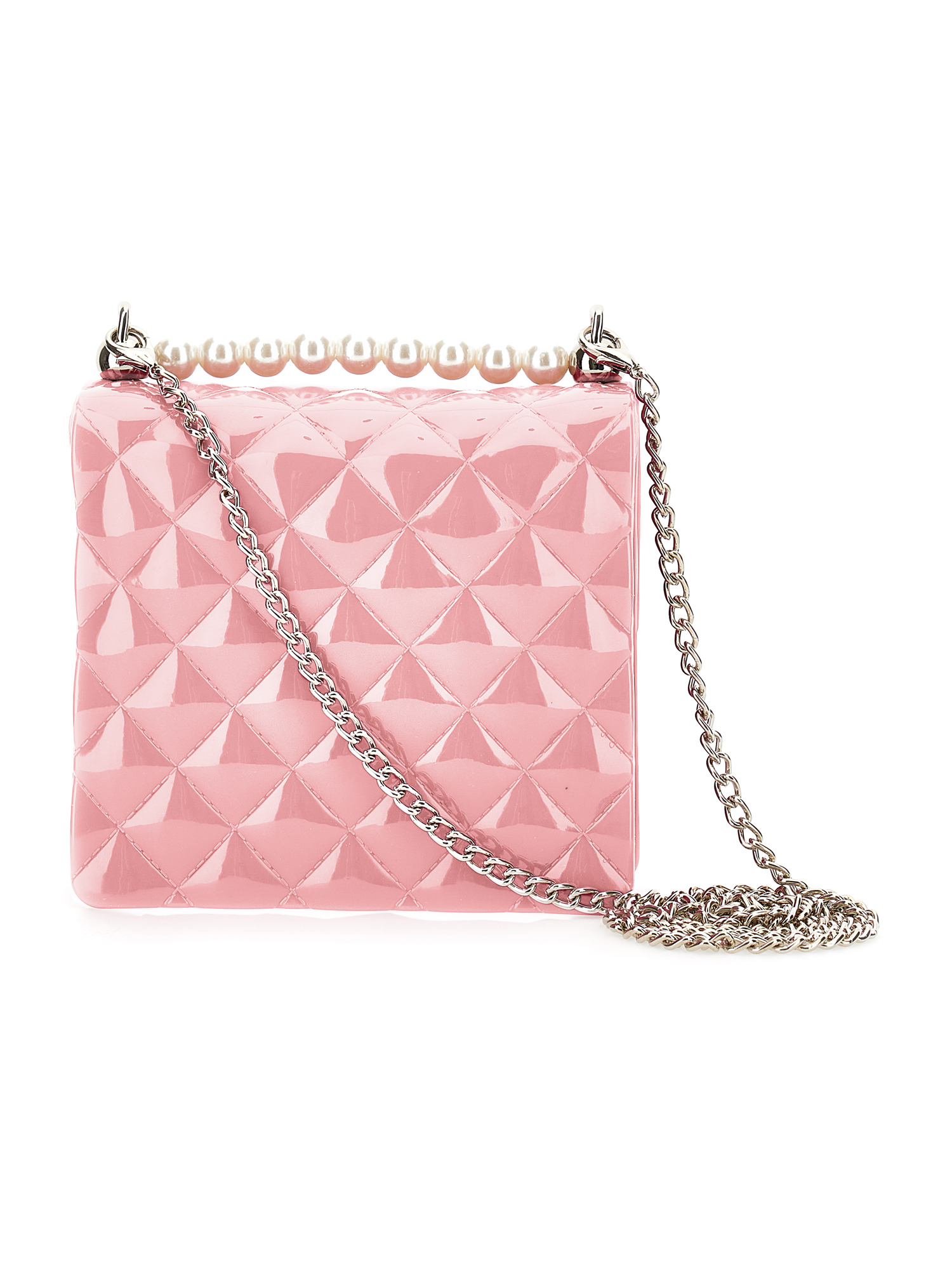 Monnalisa Pvc Bag With Pearls In Blush Pink