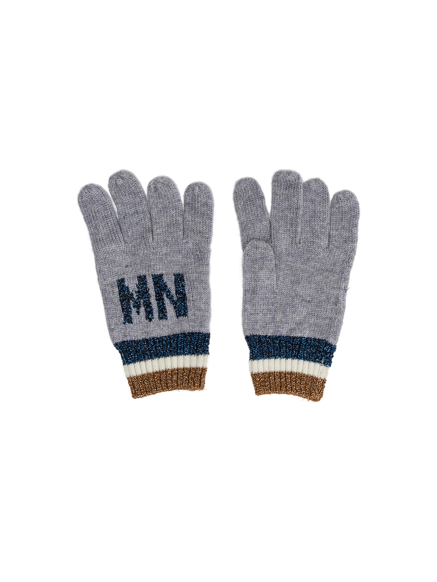 Monnalisa Kids'   Wool And Lurex Gloves In Grey + Blue