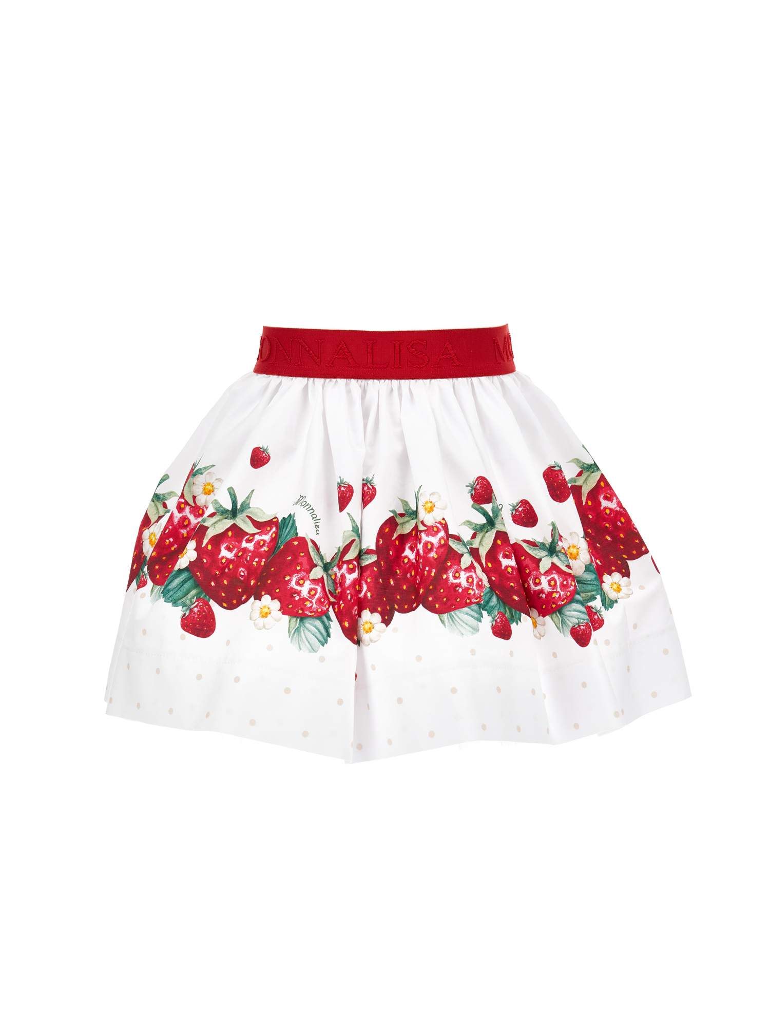 Shop Monnalisa Strawberry Print Poplin Skirt In White + Red