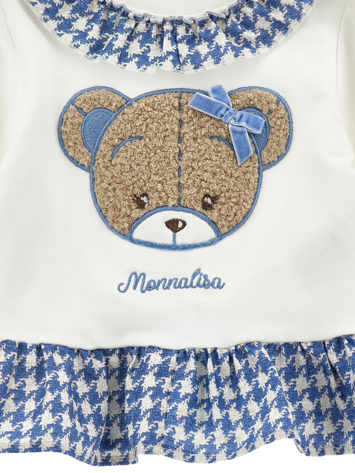 Monnalisa Teddy Sweatshirt With Gingham Frill In White