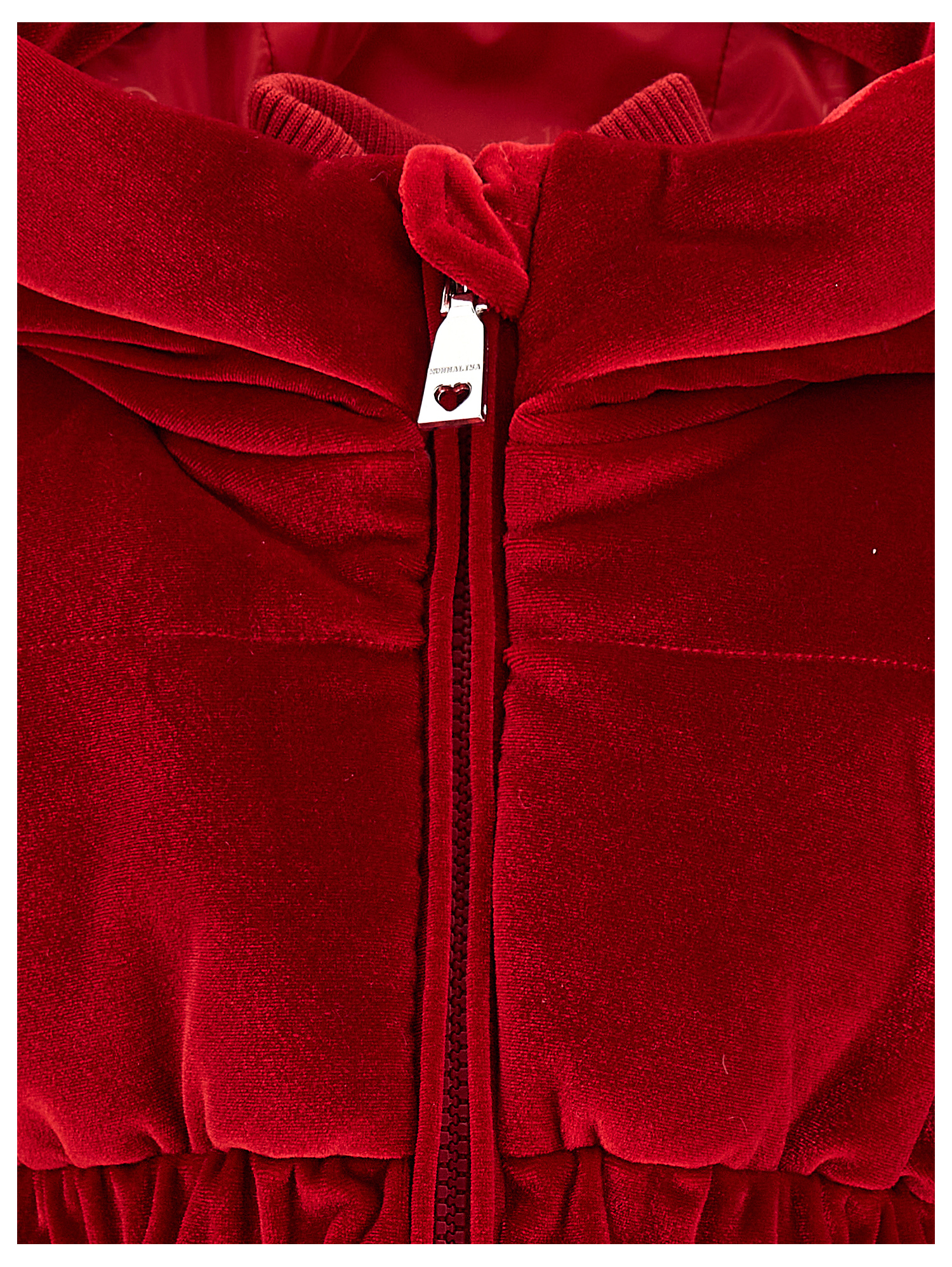 Monnalisa Long Chenille Down Jacket In Ruby Red