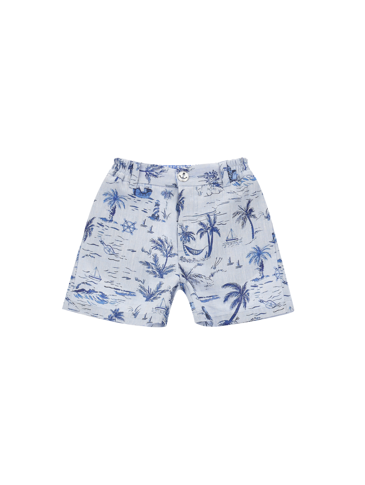 Shop Monnalisa Marine Cloth Bermuda Shorts In Sky Blue + Bluette