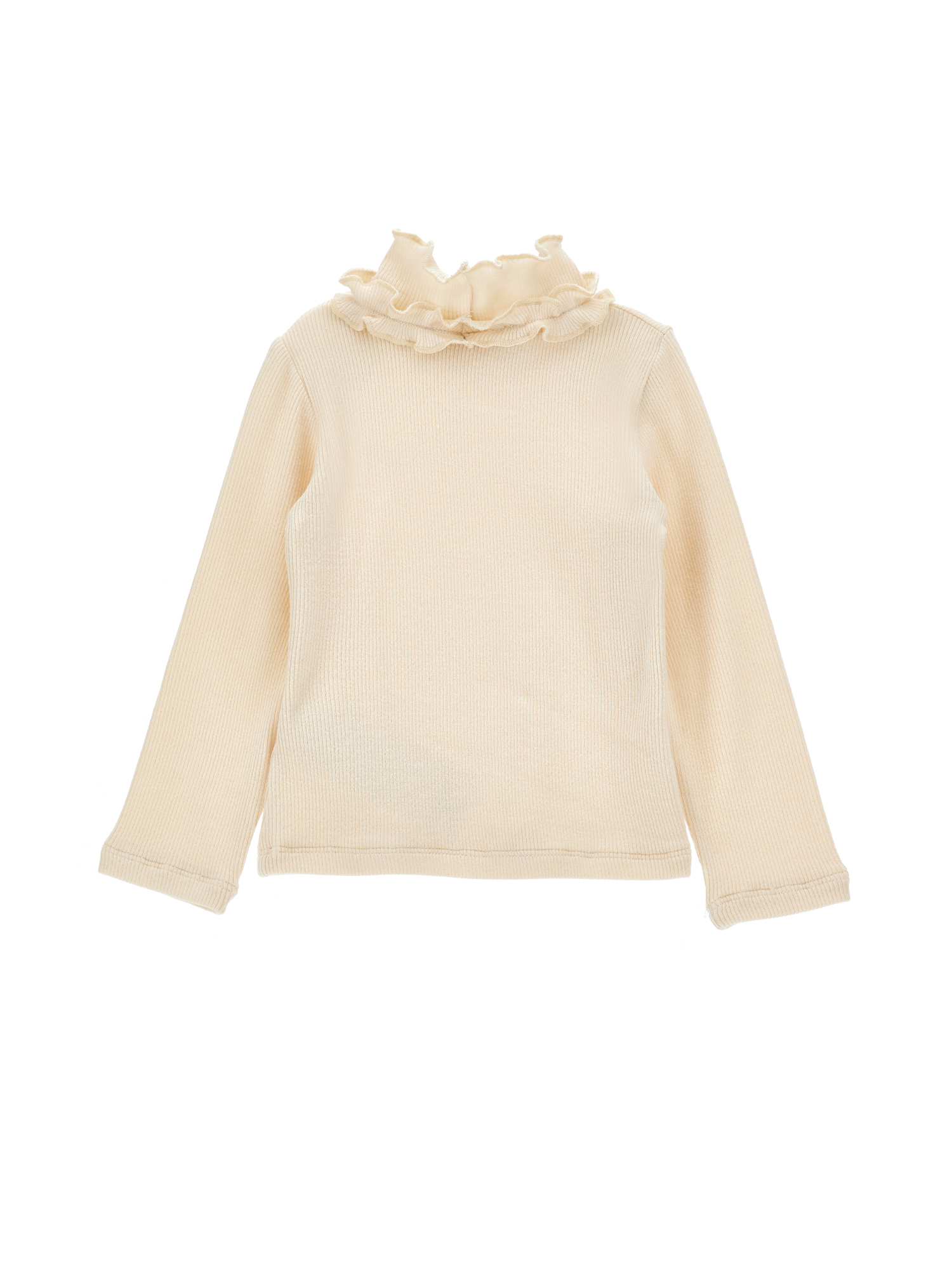 Monnalisa Ruffled Rhinestone Turtleneck Sweater In Neutral