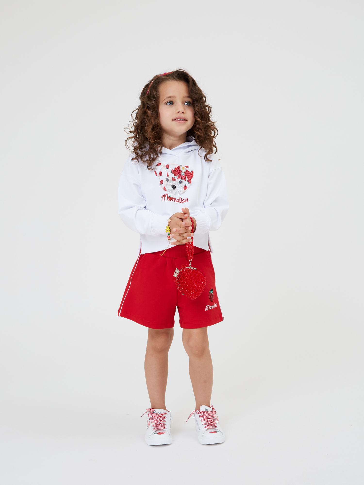Monnalisa Two-tone Fleece Shorts In Red