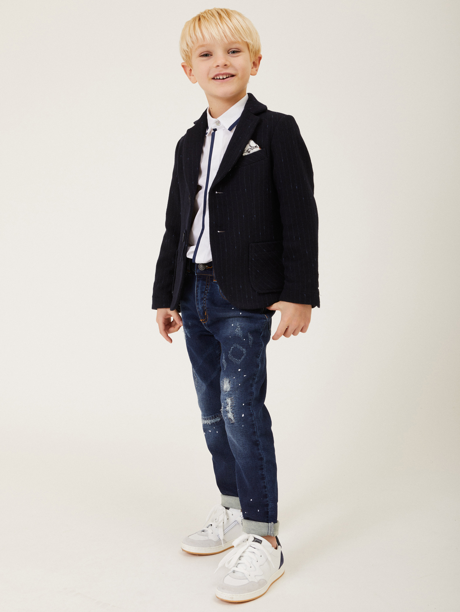 Monnalisa Two-button Herringbone Blazer In Dark Blue