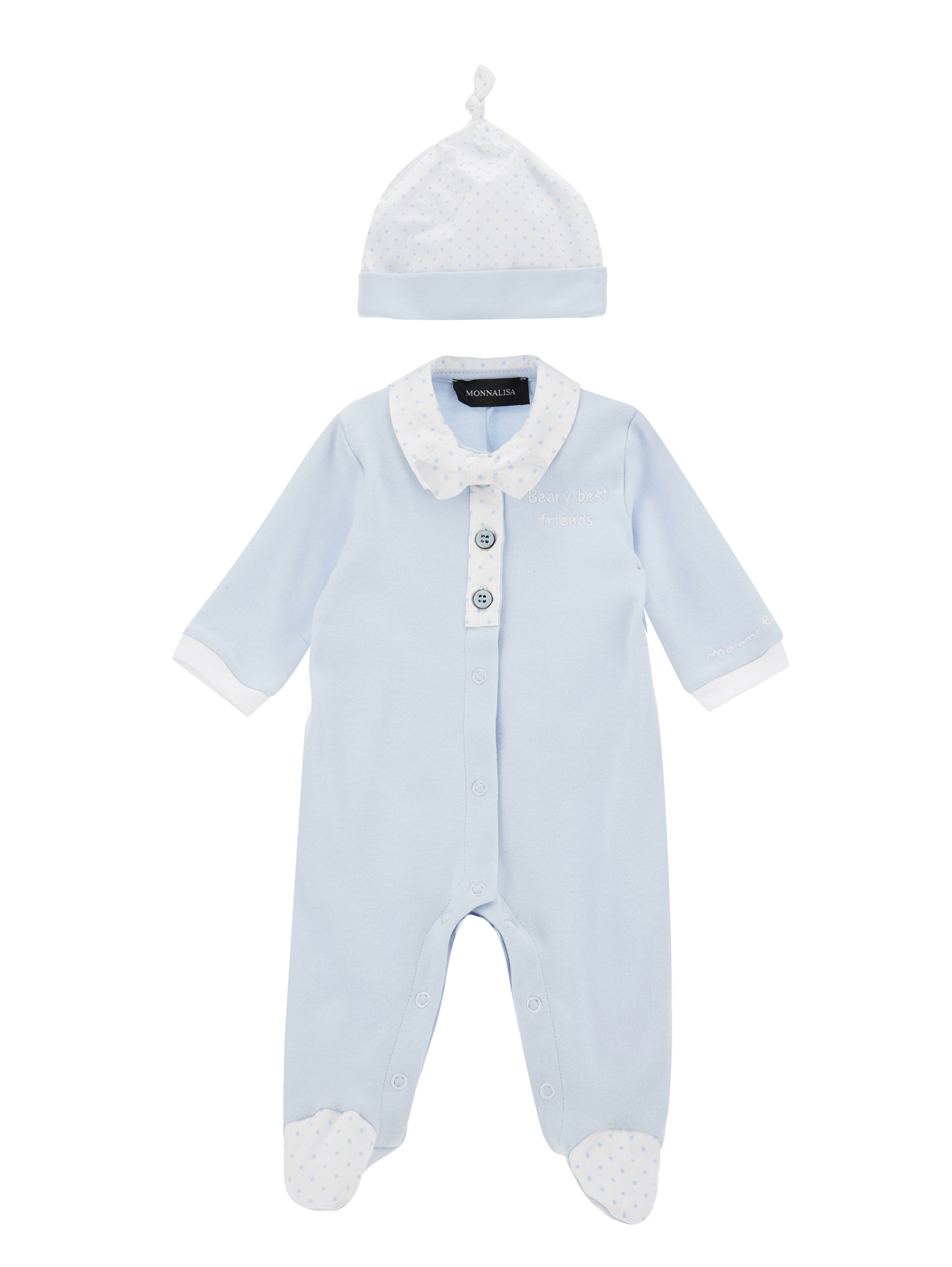 Monnalisa Babies'   Newborn Two-piece Set In Cream White + Sky Blue