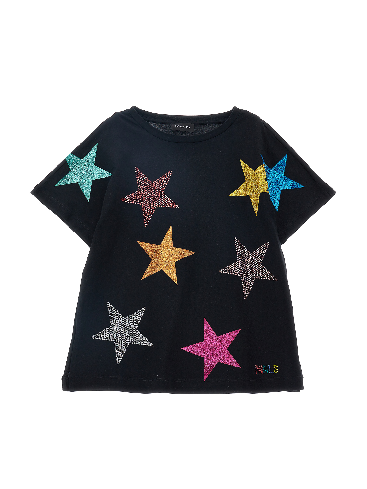 Monnalisa Maxi T-shirt With Stars In Black