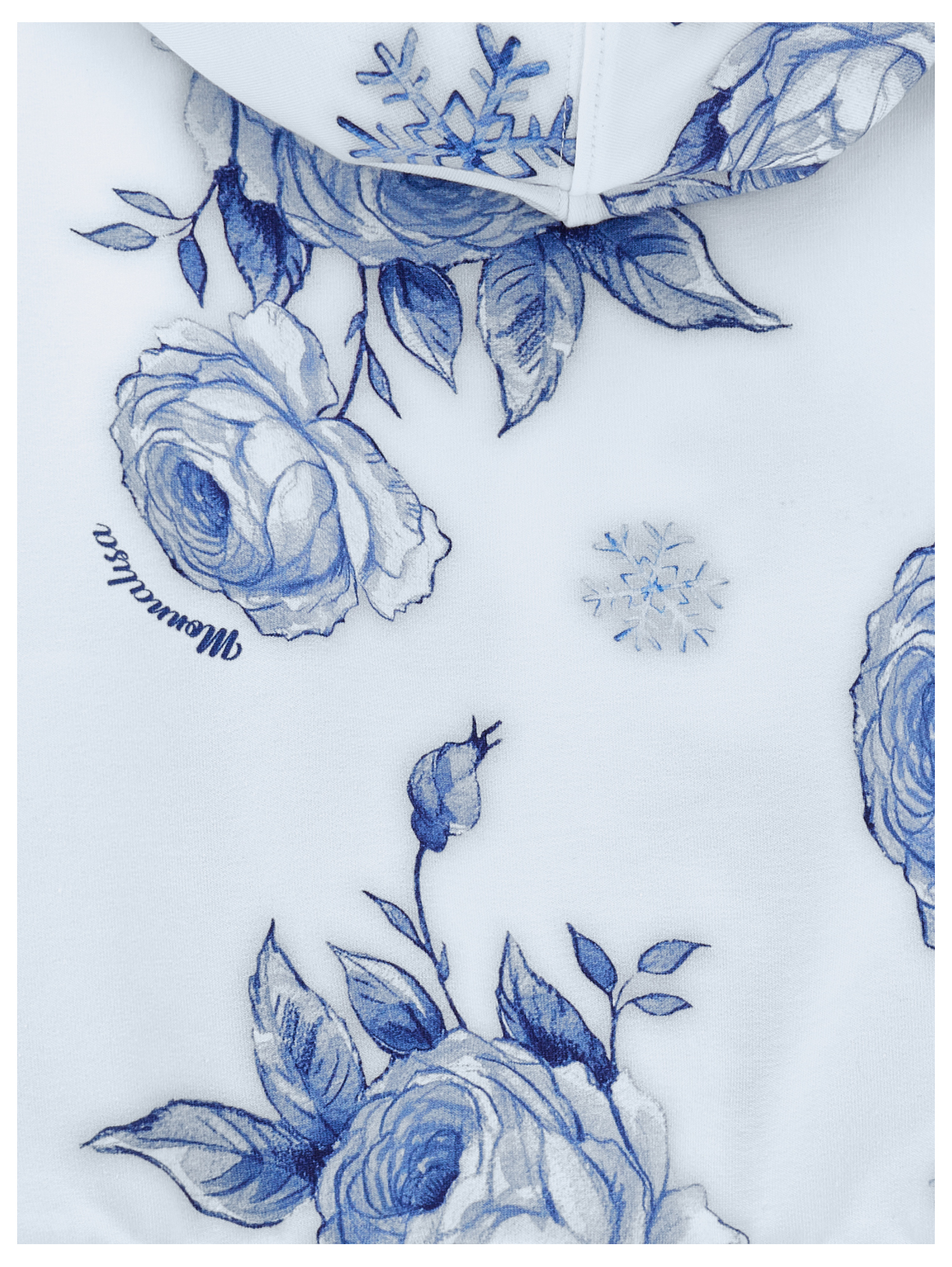Monnalisa Ice Rose Zip-up Hoodie In Cloud + Navy Blue