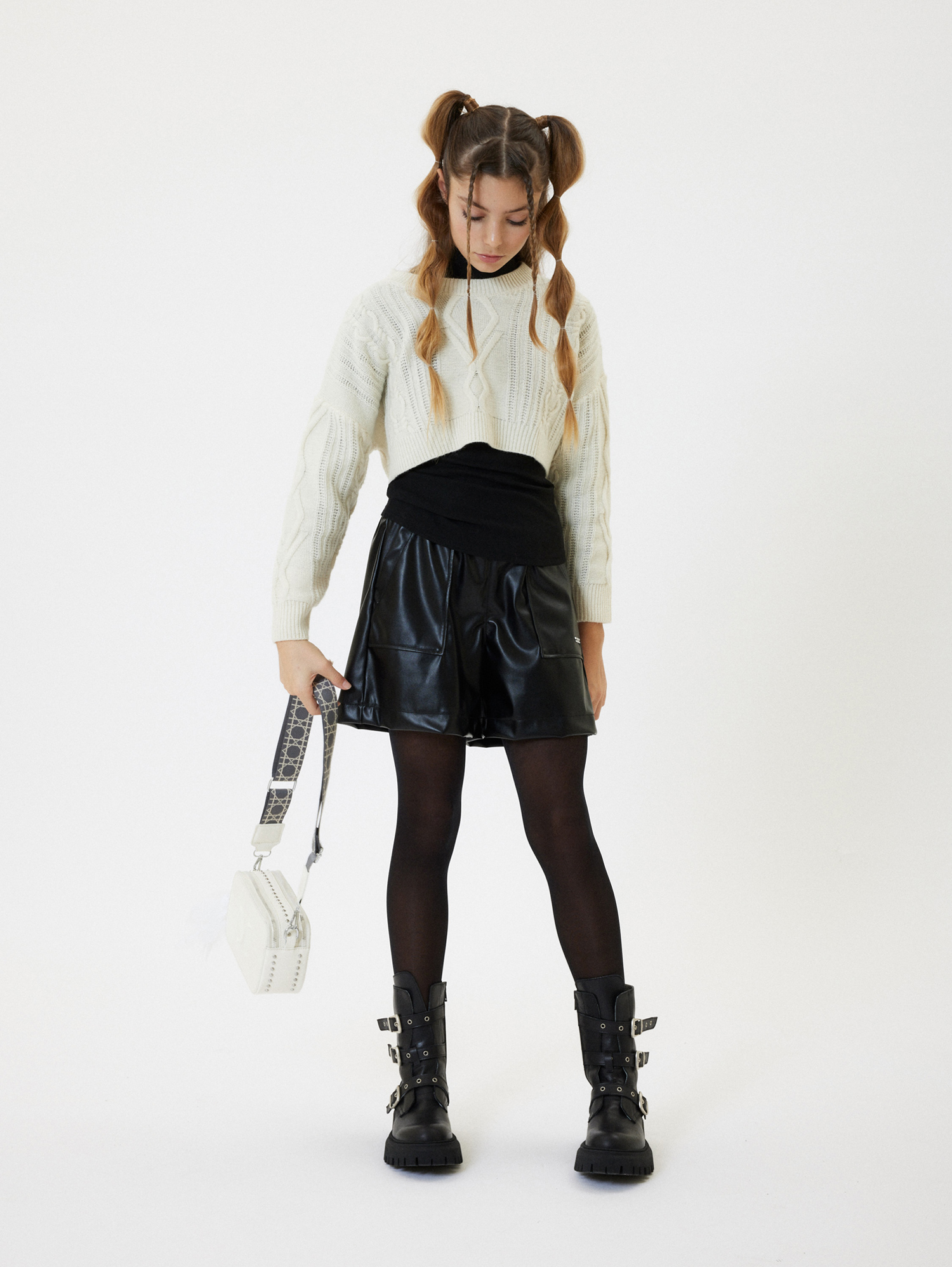 Monnalisa Coated Fabric Shorts In Black
