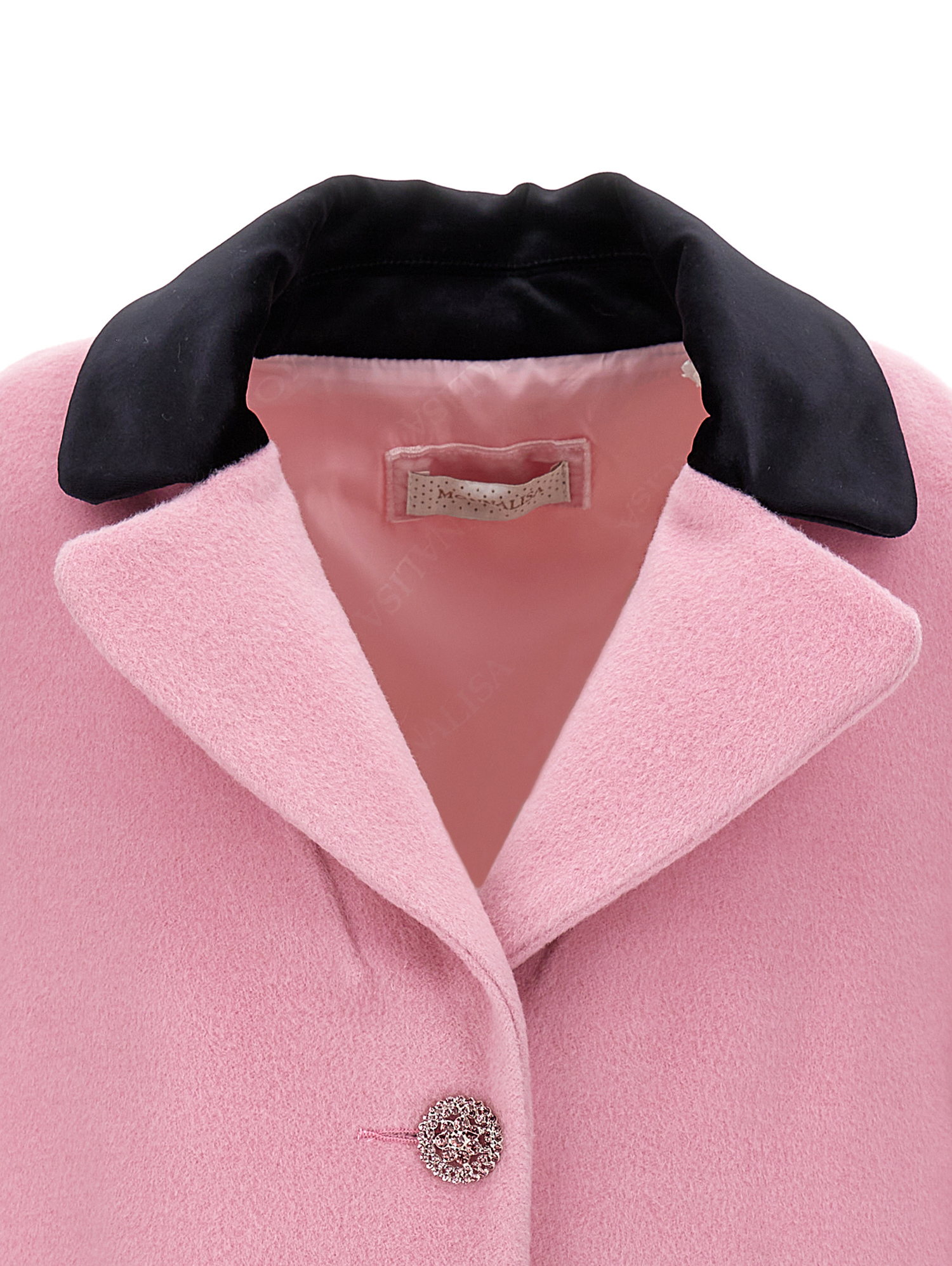 Shop Monnalisa Coat With Velour Collar In Rosa Fairy Tale