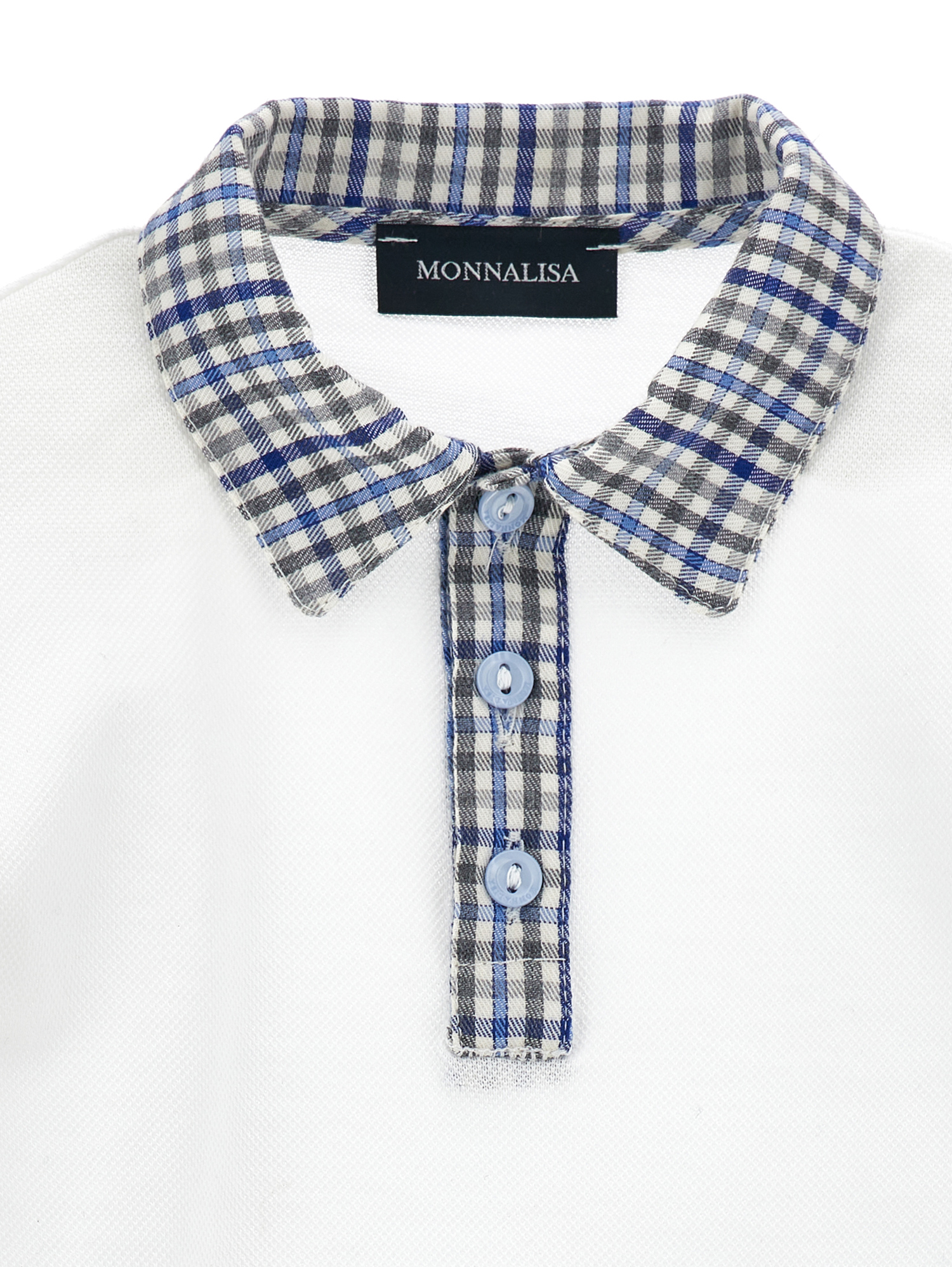 Monnalisa Piqué Polo Shirt With Check Collar In Cream