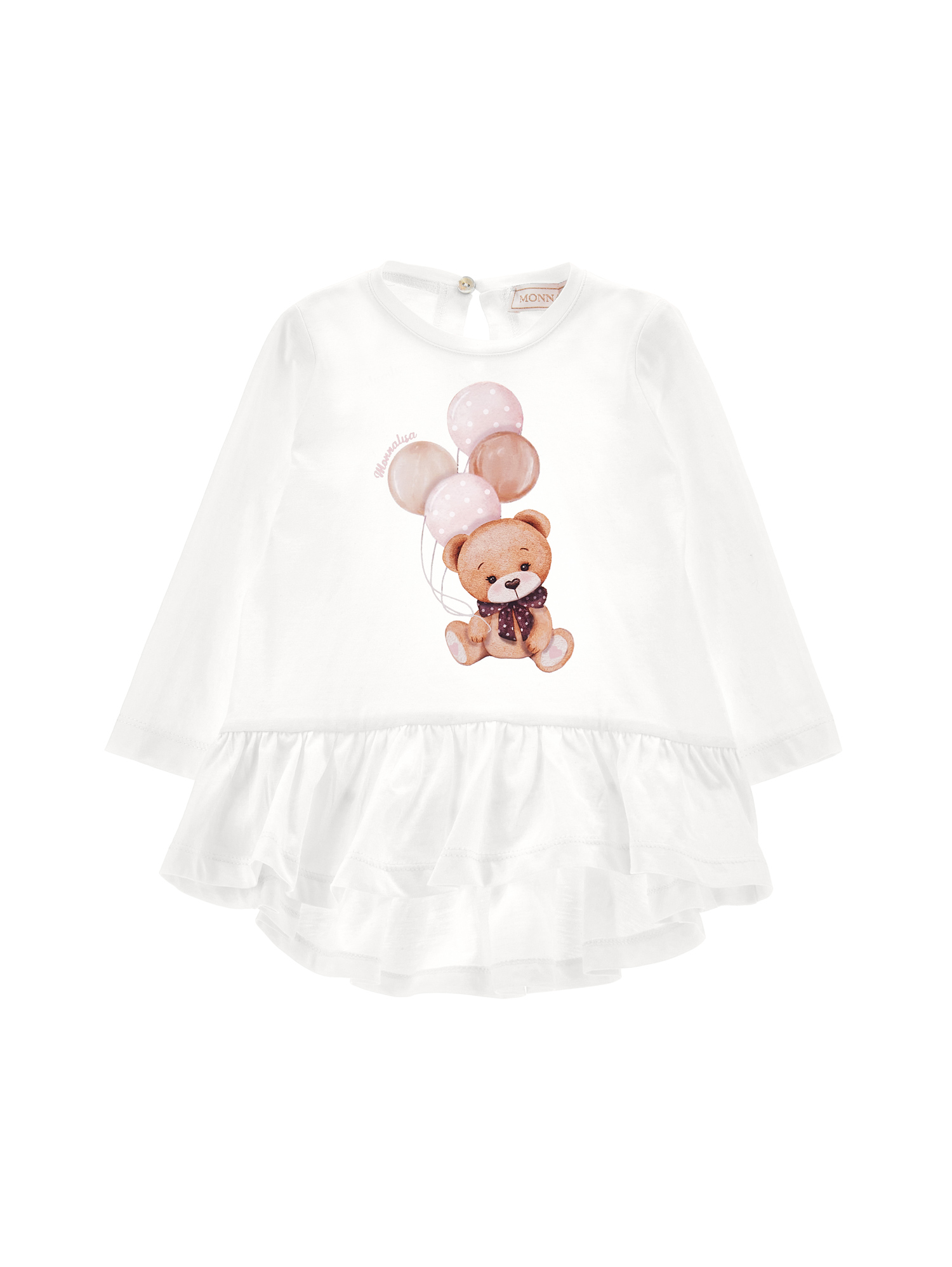 Monnalisa Teddy Bear Print Jersey Maxi T-shirt In Cream