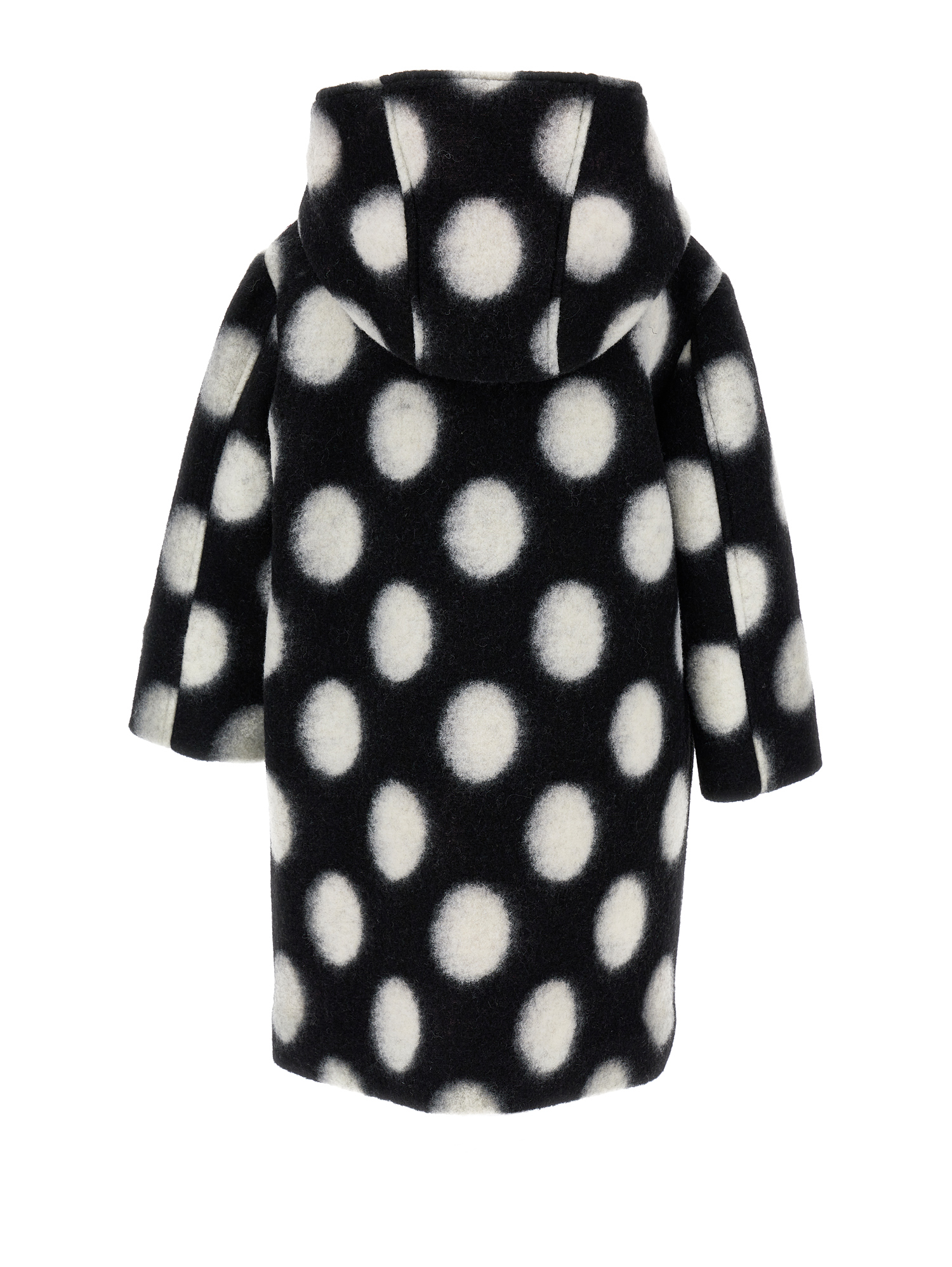 Monnalisa Polka Dot Boiled Wool Coat In Black + Cream