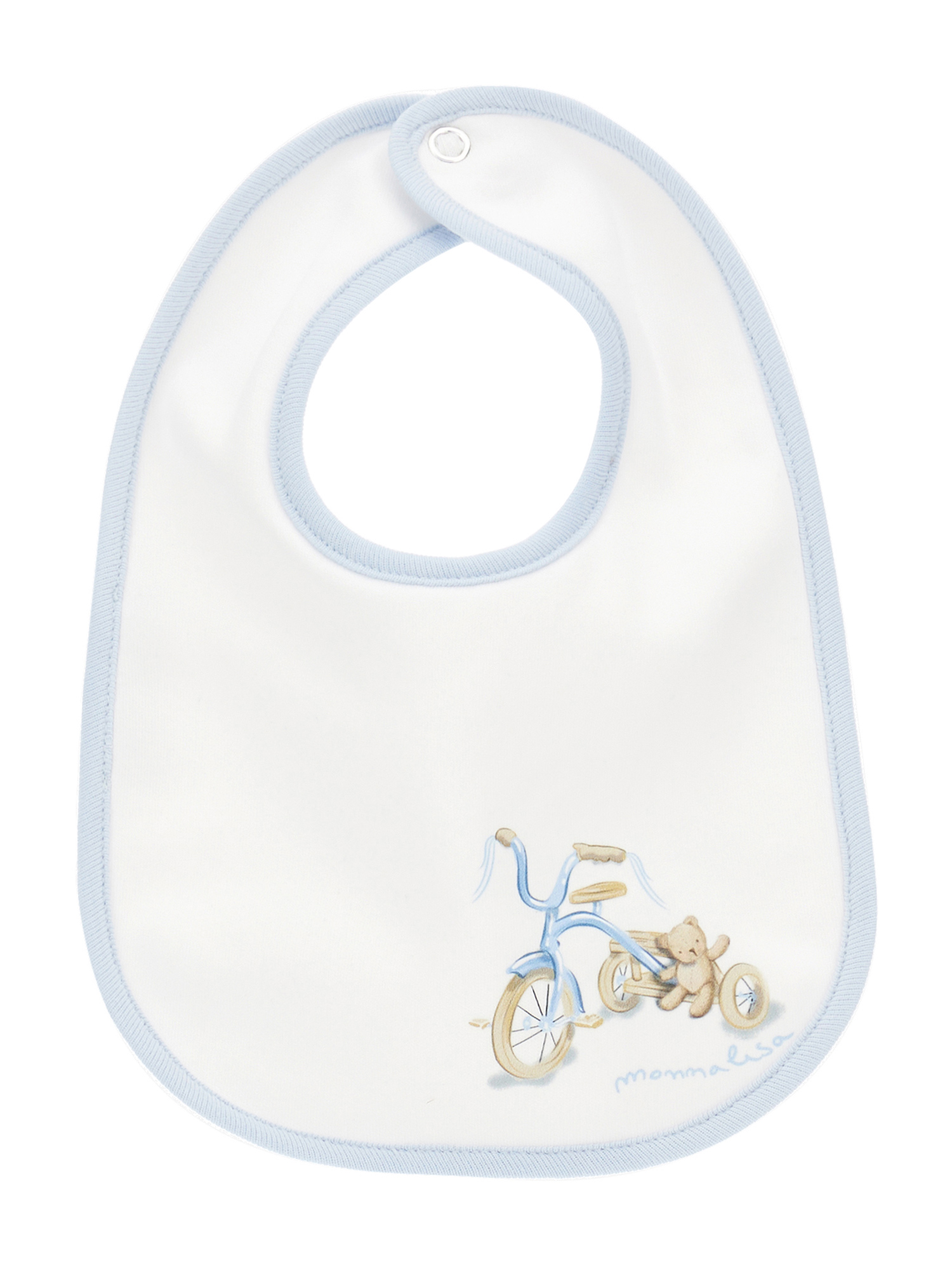 Monnalisa Babies'   Print Cotton Bib In Cream White + Sky Blue