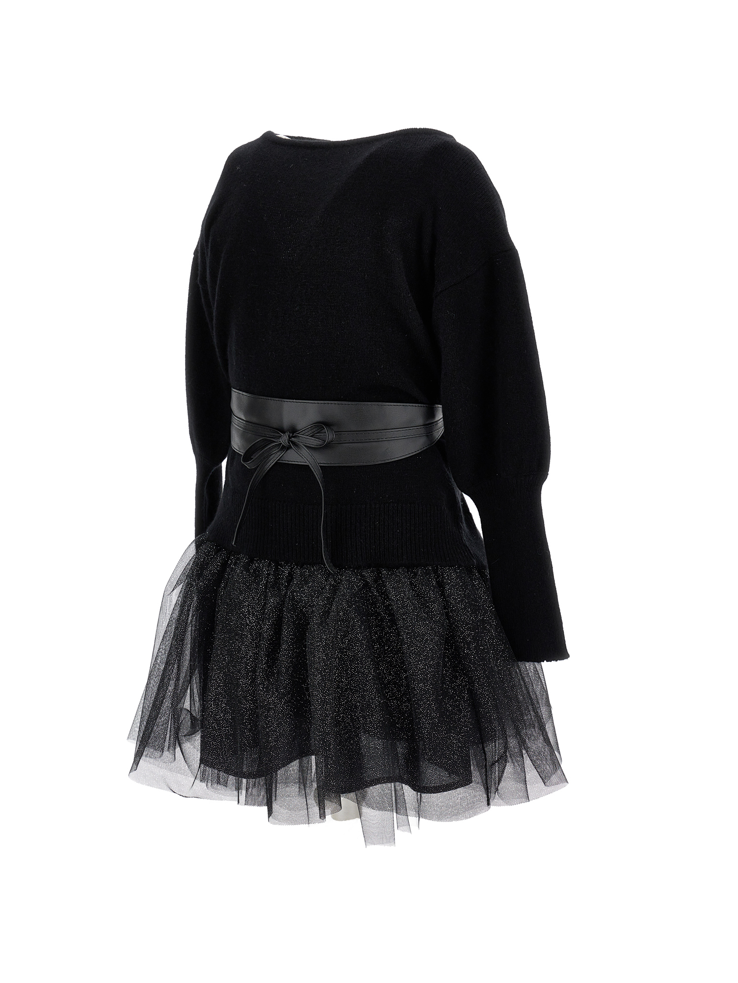 Monnalisa Lurex Knit Dress With Belt In Black + Silver