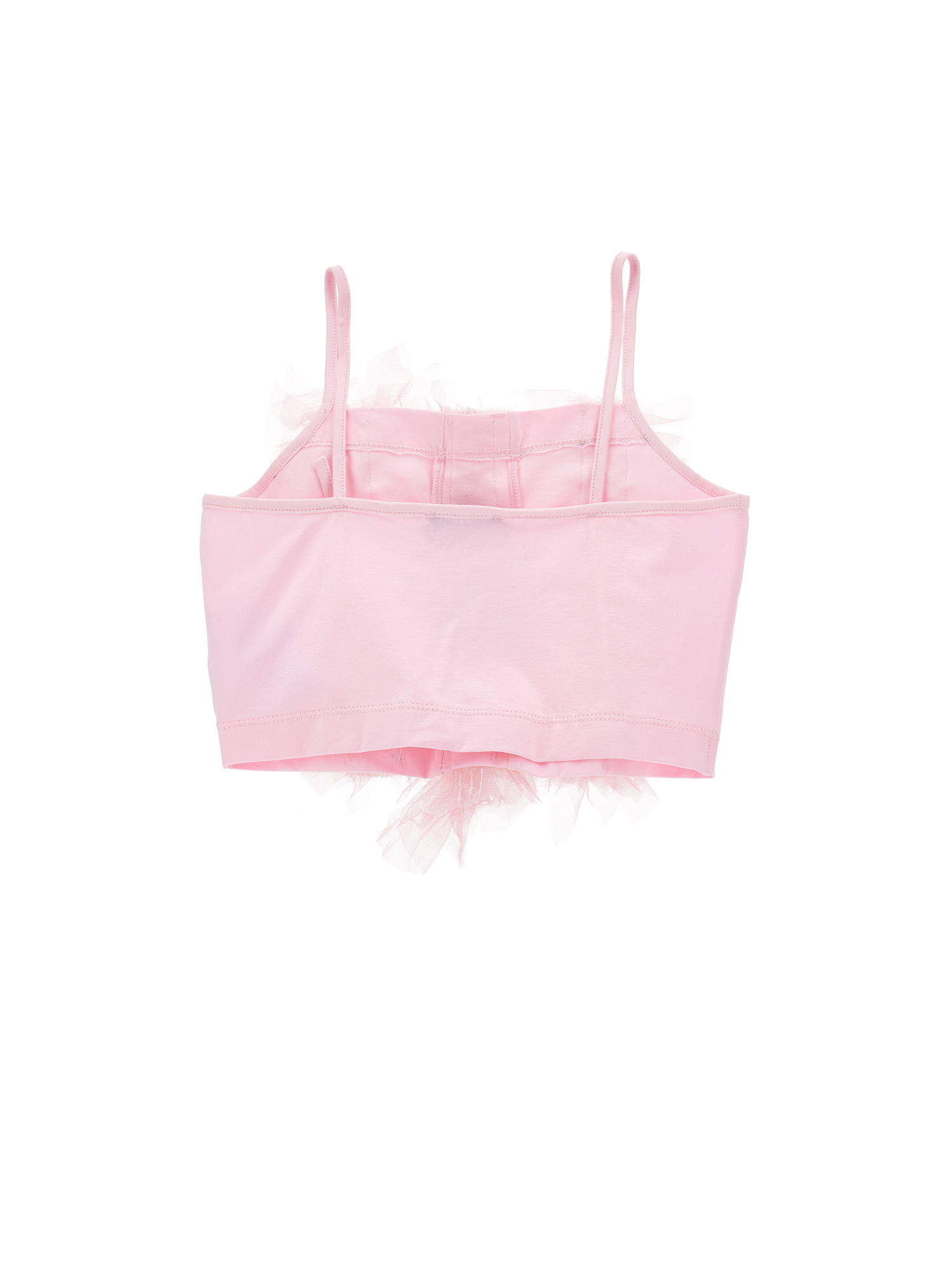 Monnalisa Cotton Top With Tulle Ruffles In Rosa Fairy Tale