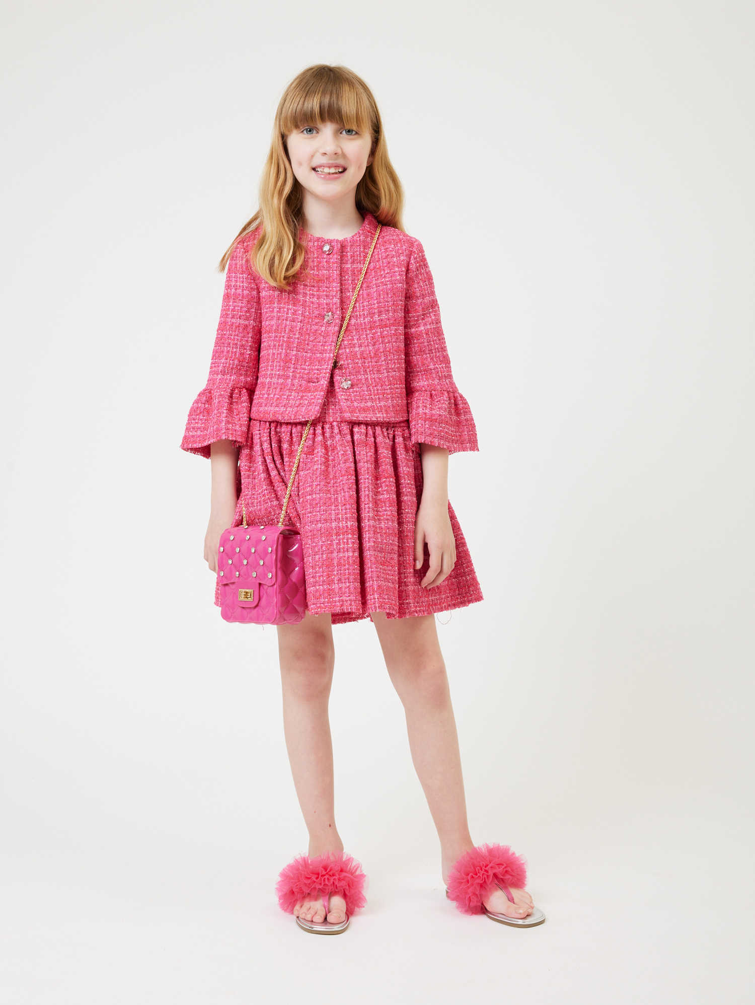 Monnalisa Melange Bouclé Skirt In Fuchsia
