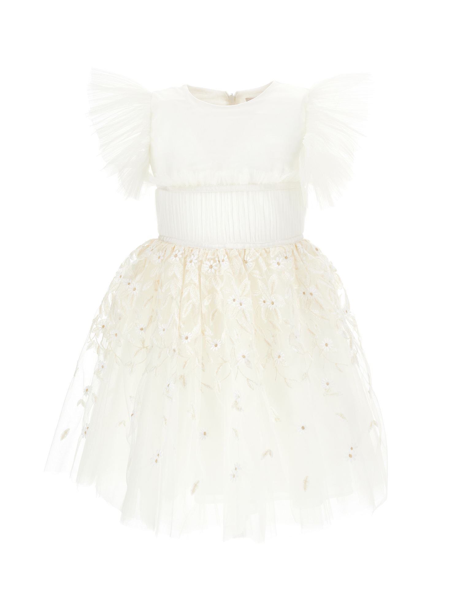 Monnalisa Abito tulle ricamo foglioline