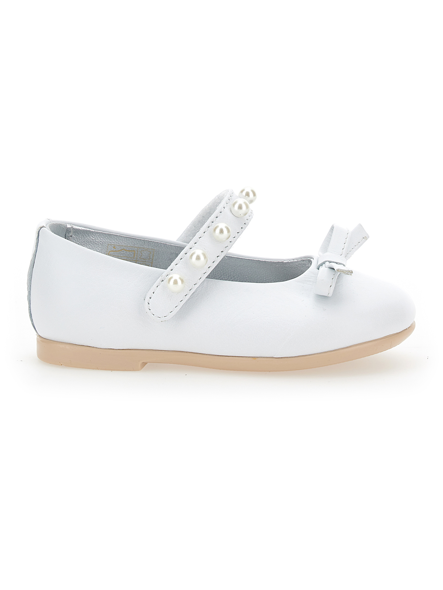 Monnalisa Laminated Leather Ballet Flats With Pearls In Cream