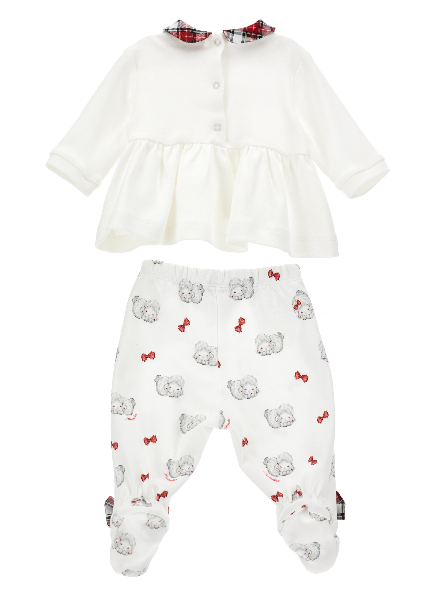 Monnalisa Two Piece Set With Leggings And Blouse In Cream + Ruby Red