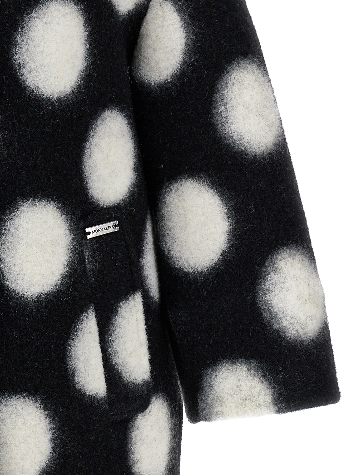 Monnalisa Polka Dot Boiled Wool Coat In Black + Cream