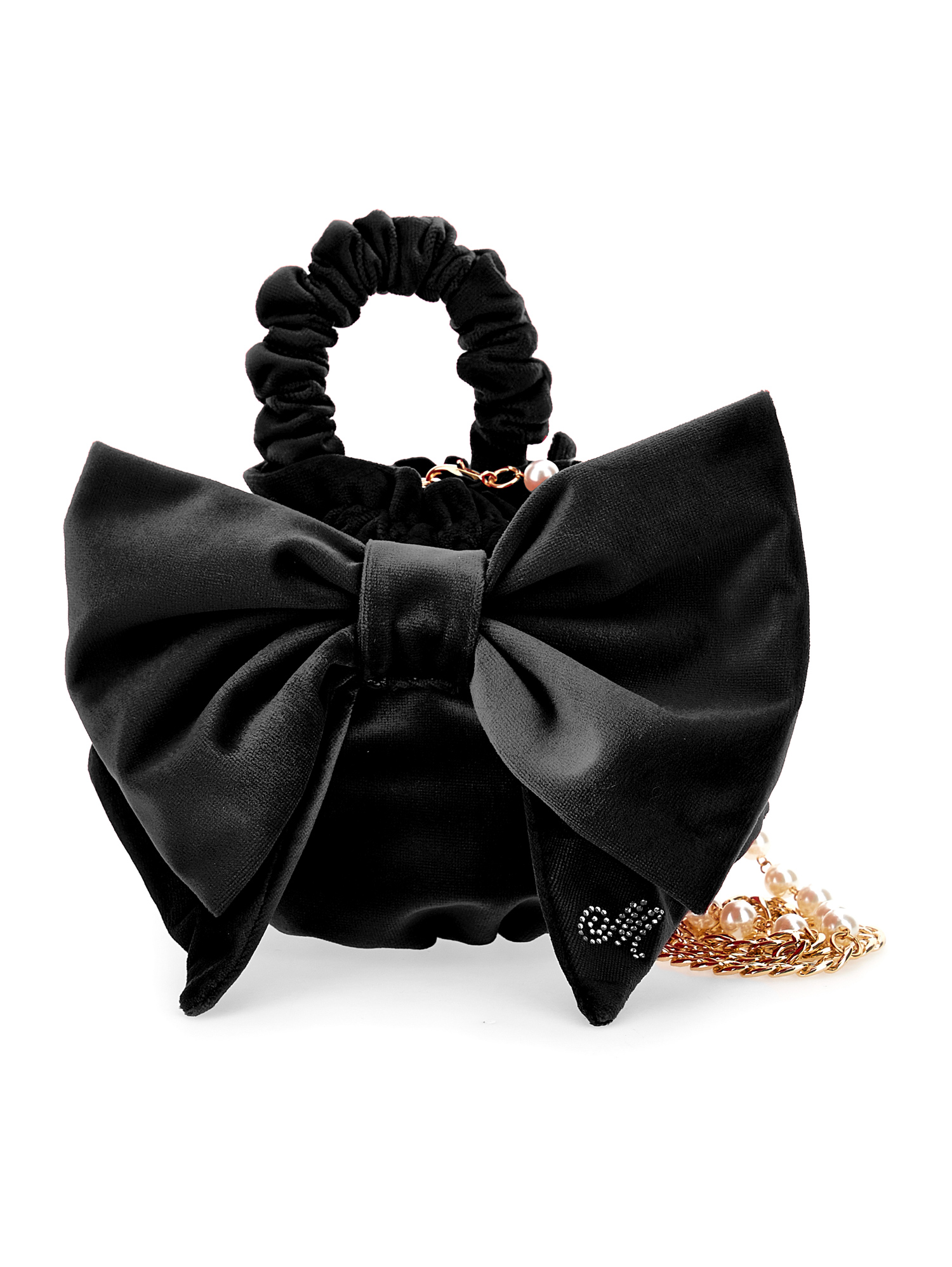 Monnalisa Bow-detail Velvet Shoulder Bag In Black