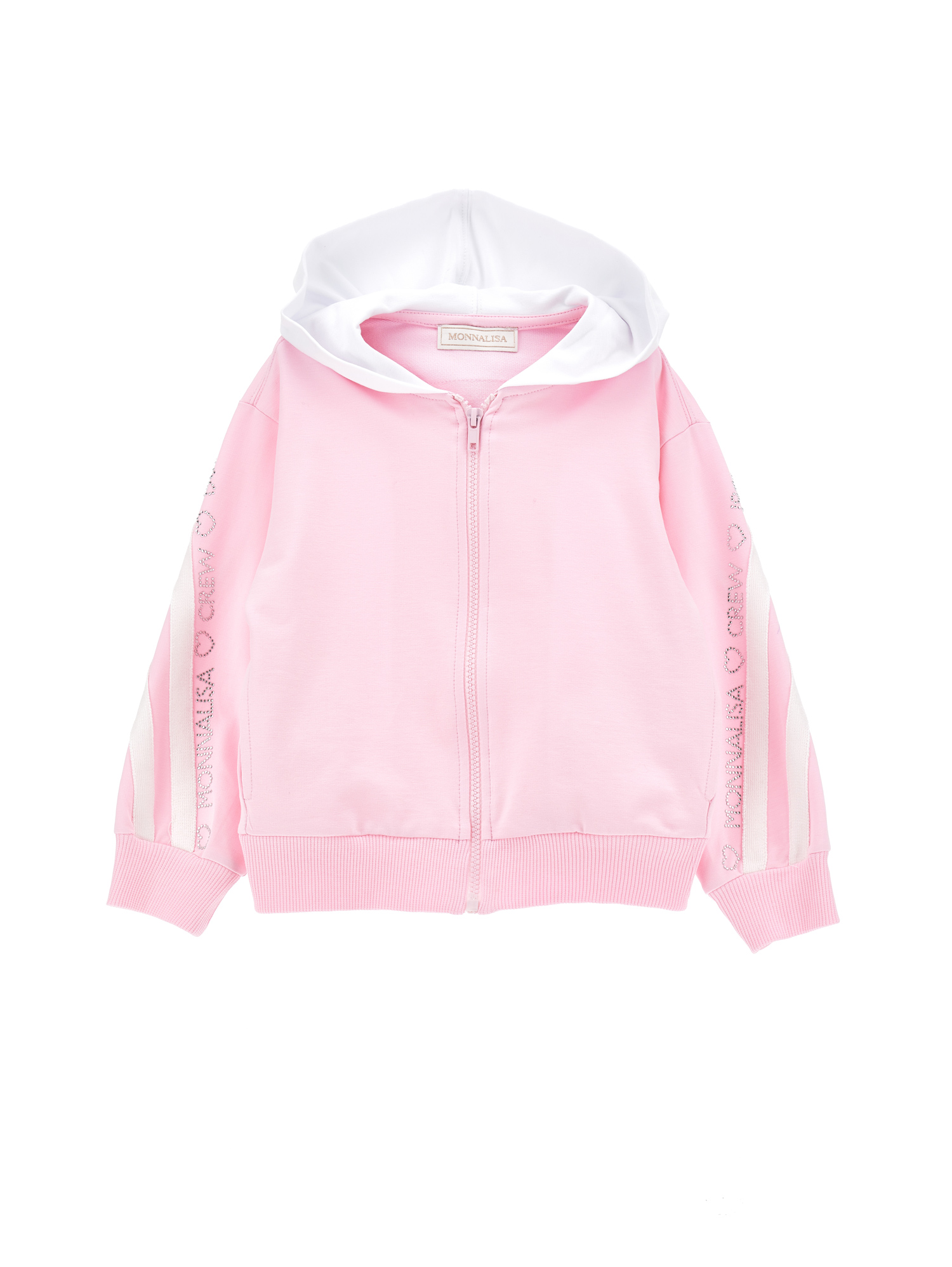 Monnalisa Open Sweatshirt With Blouse Sleeves In Pink + White