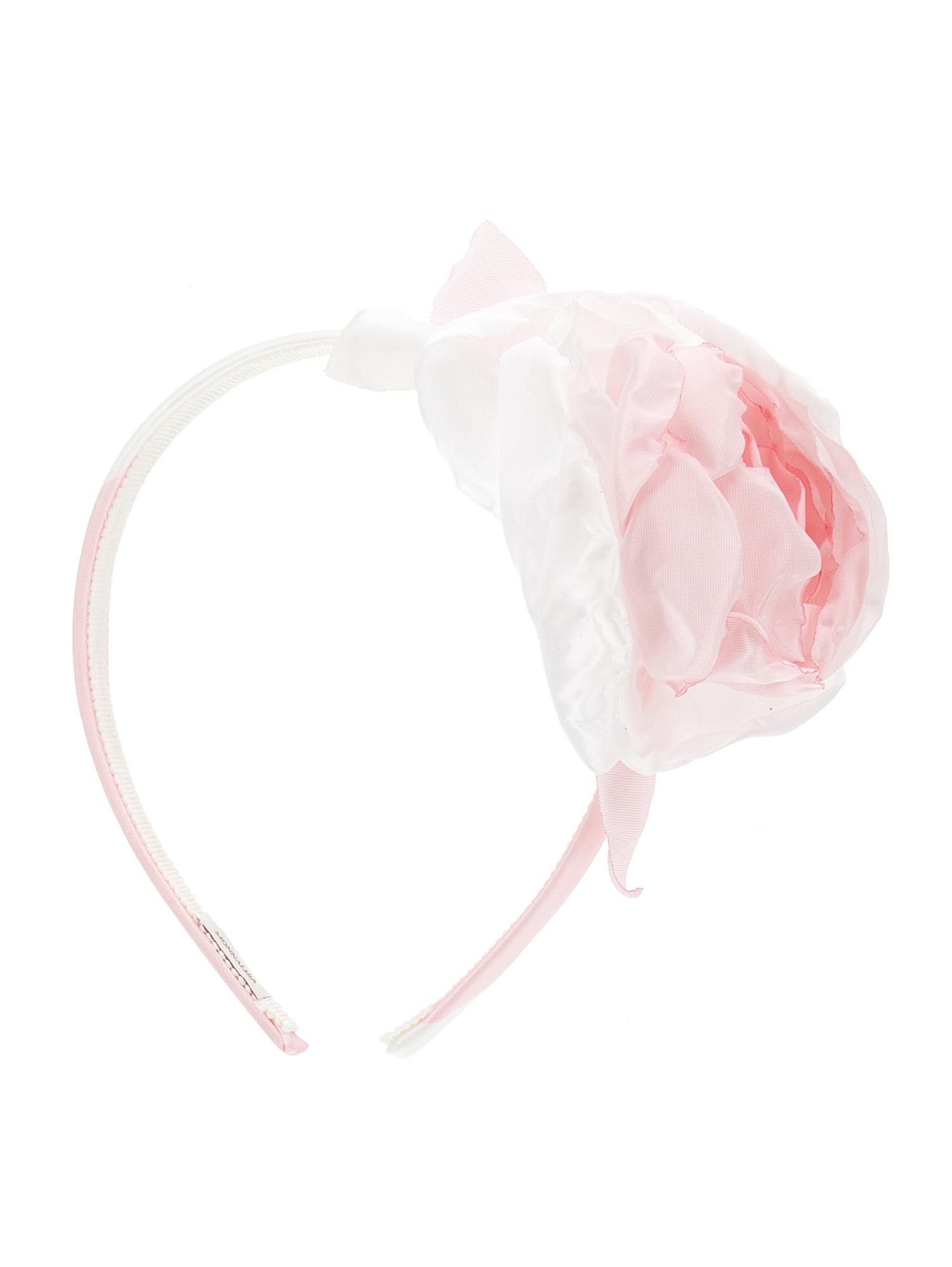Monnalisa Striped Taffeta Headband In Cream + Pink