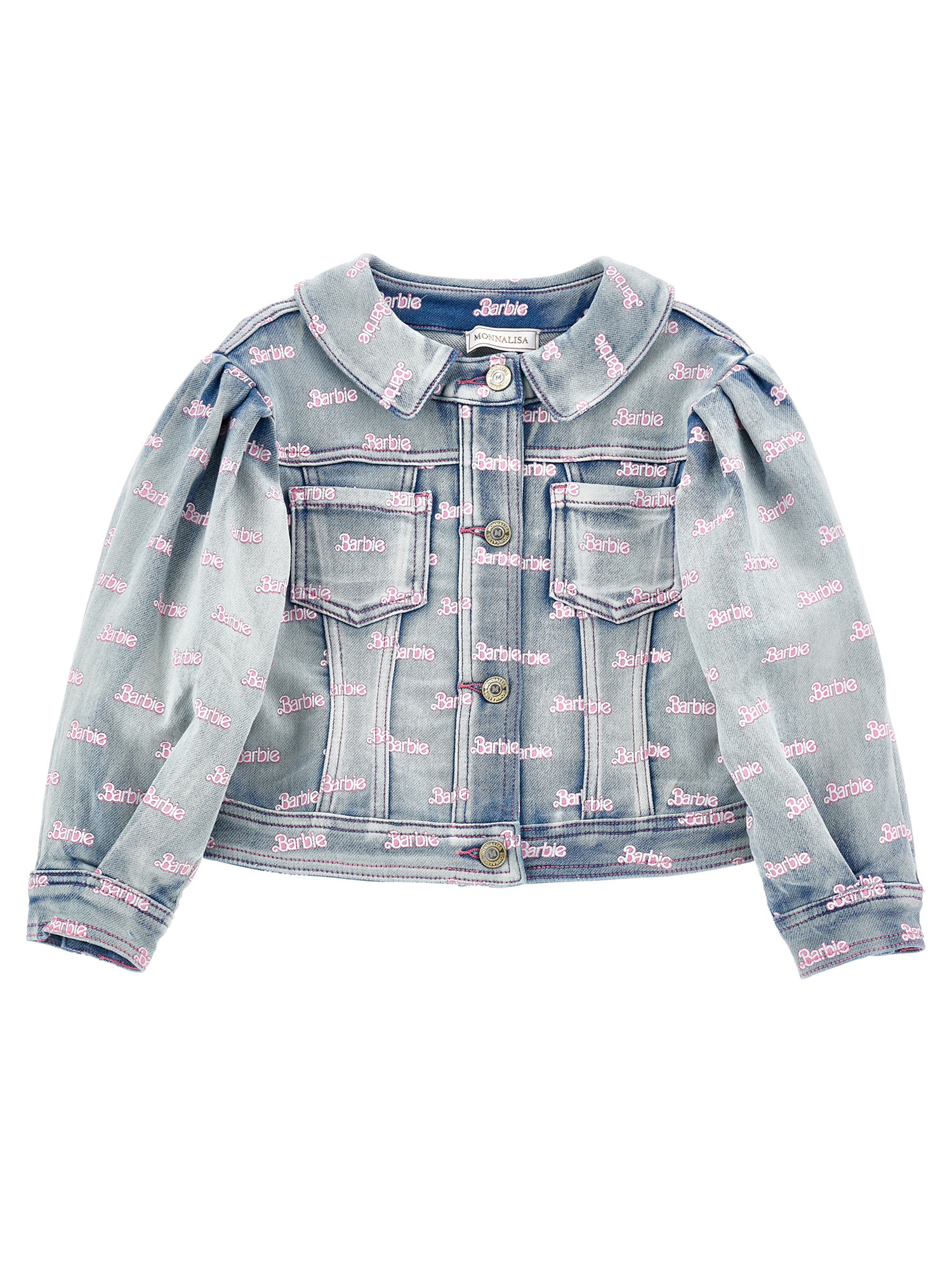 Shop Monnalisa Barbie Denim Jacket In Stone Bleach