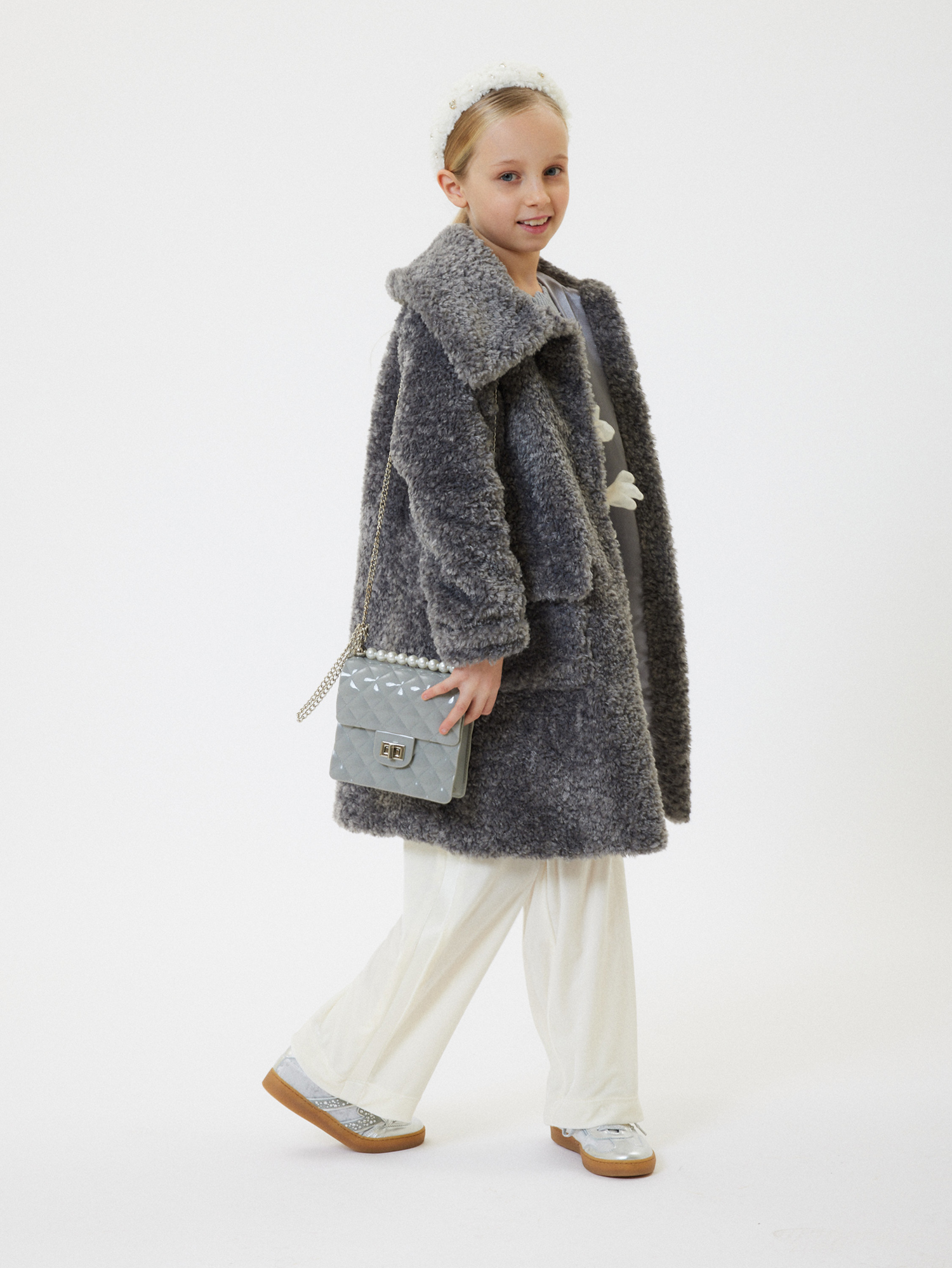 Monnalisa Plush Coat In Grey