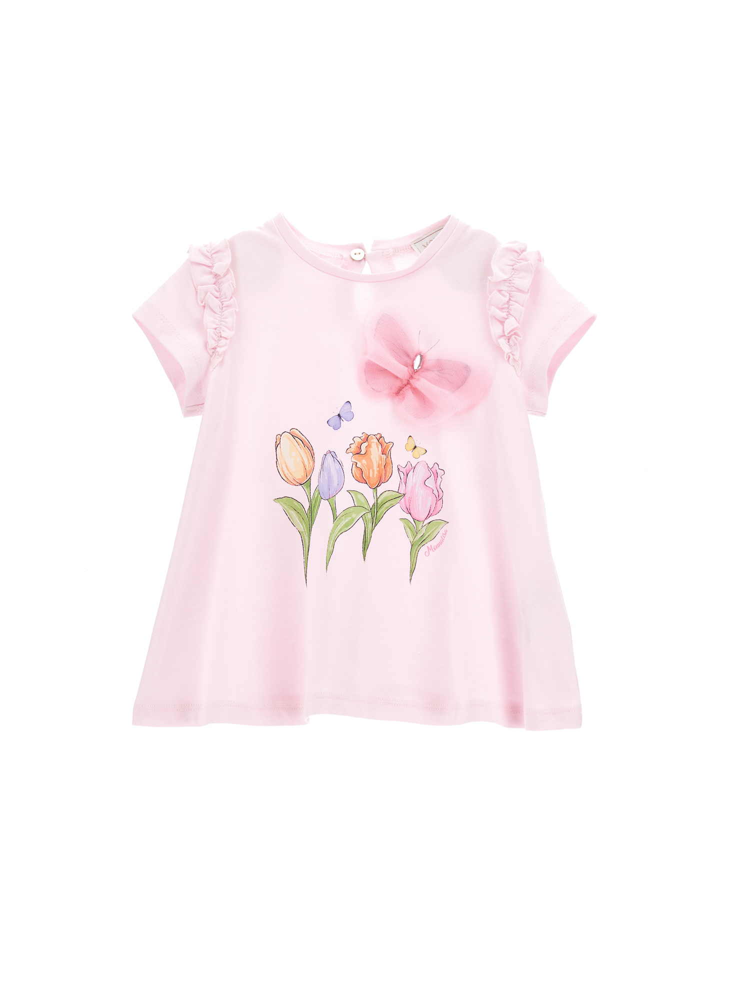 Shop Monnalisa Tulip Print Cotton Maxi T-shirt In Rosa Fairy Tale